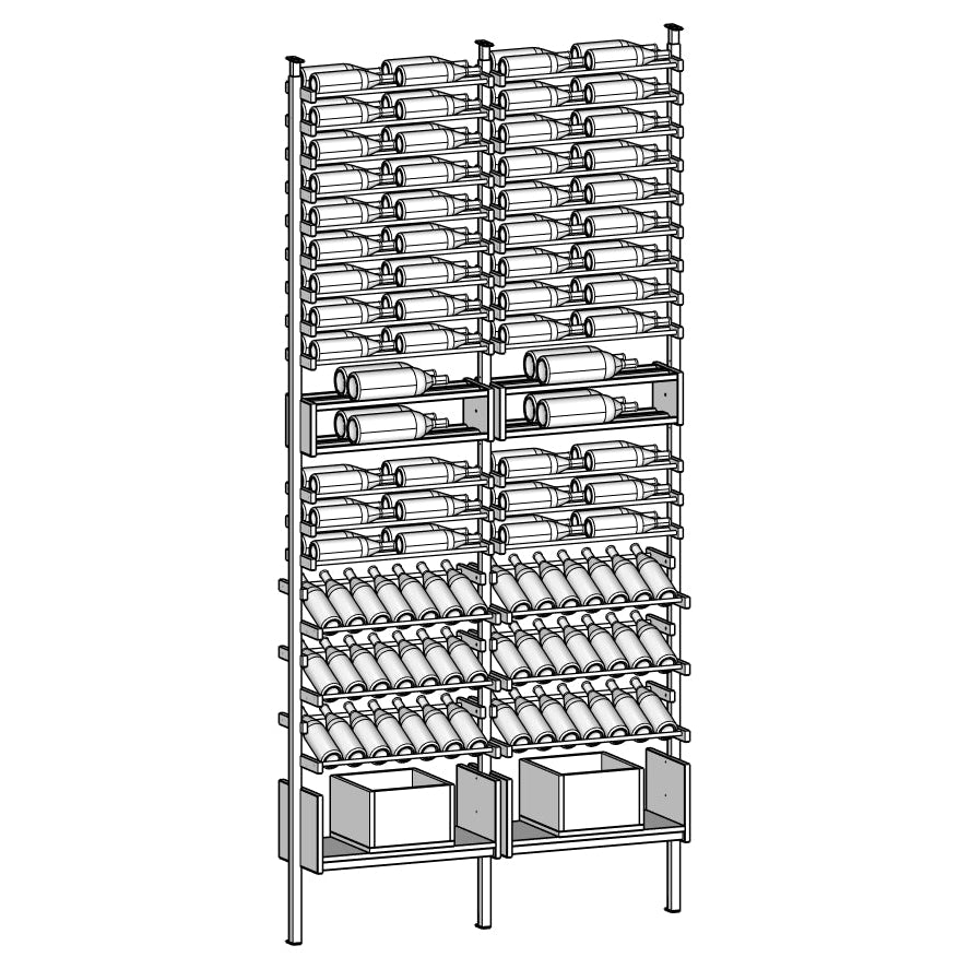 Truvia Wine rack with bottles and boxes.