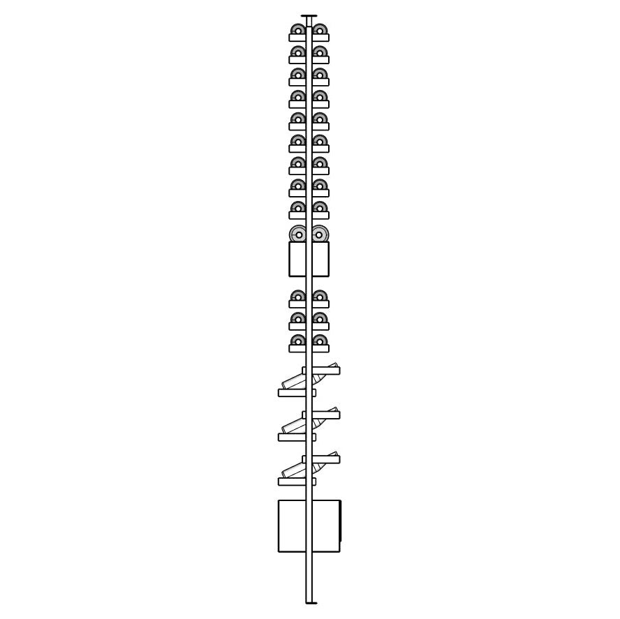 Truvia wine rack with vertical shelves and bottles.