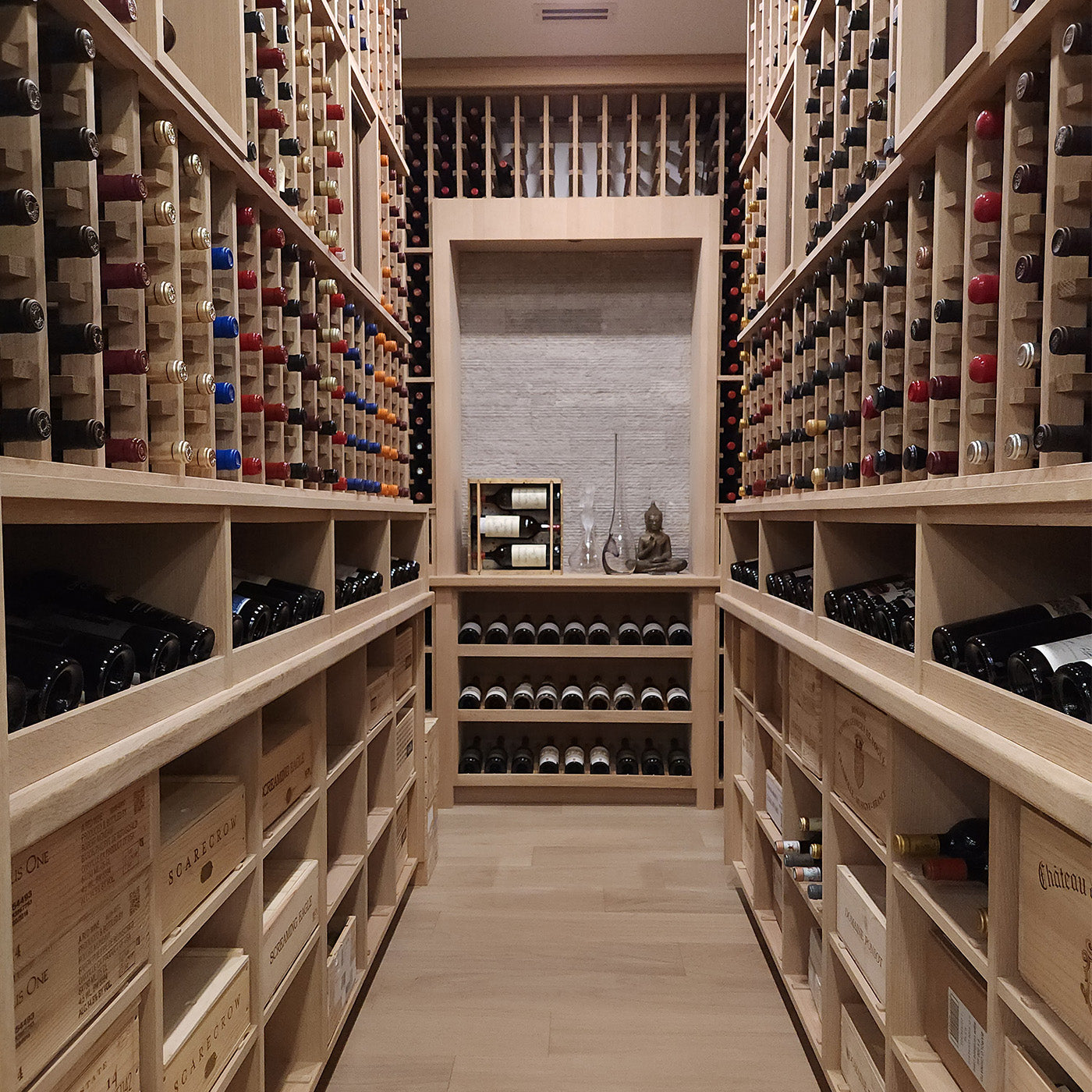 Custom wine cellar with wine rack and bottles