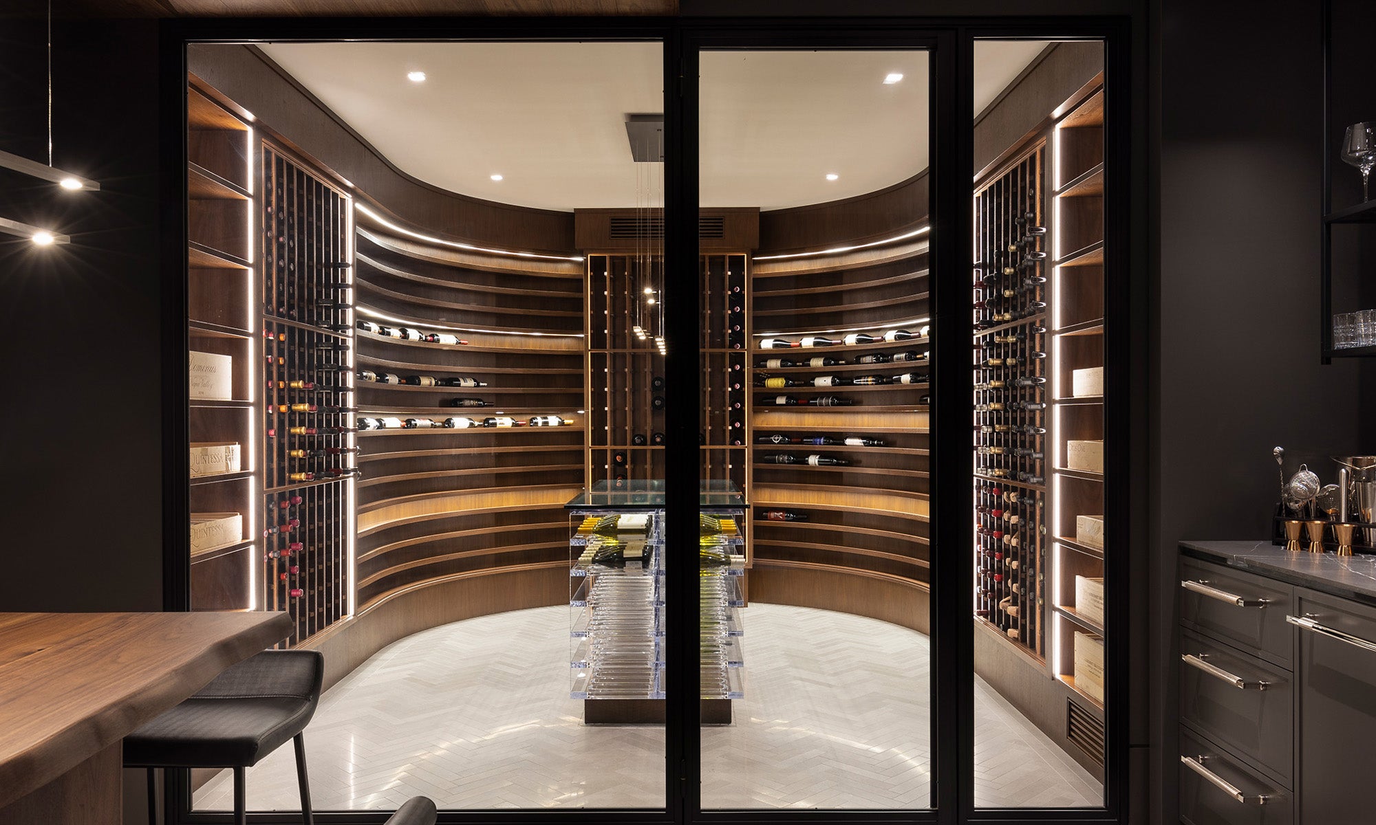 Wine rack with wine bottles