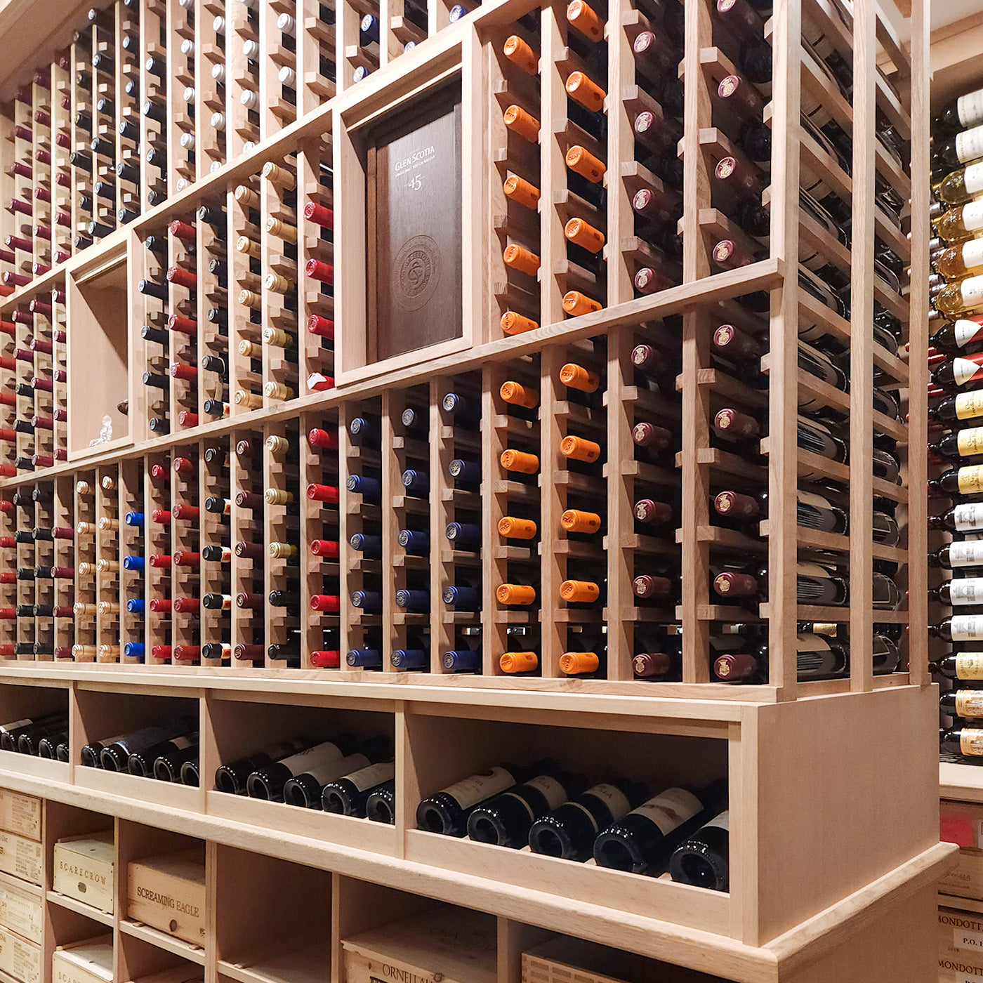Wooden Wine Rack with multiple wine bottles