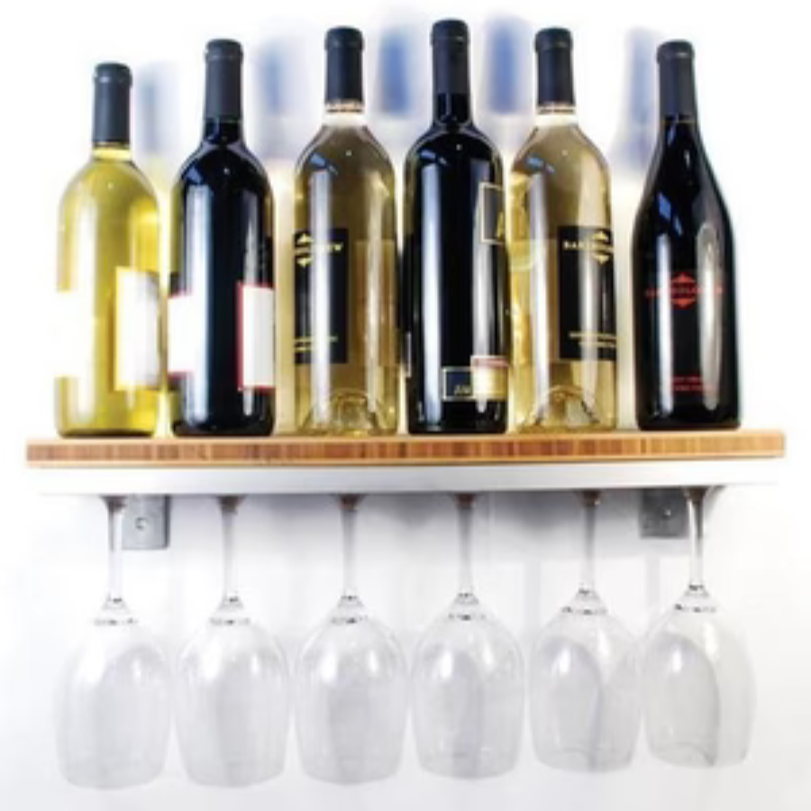 True Brands Channel Six Wine Glass Rack with Shelf