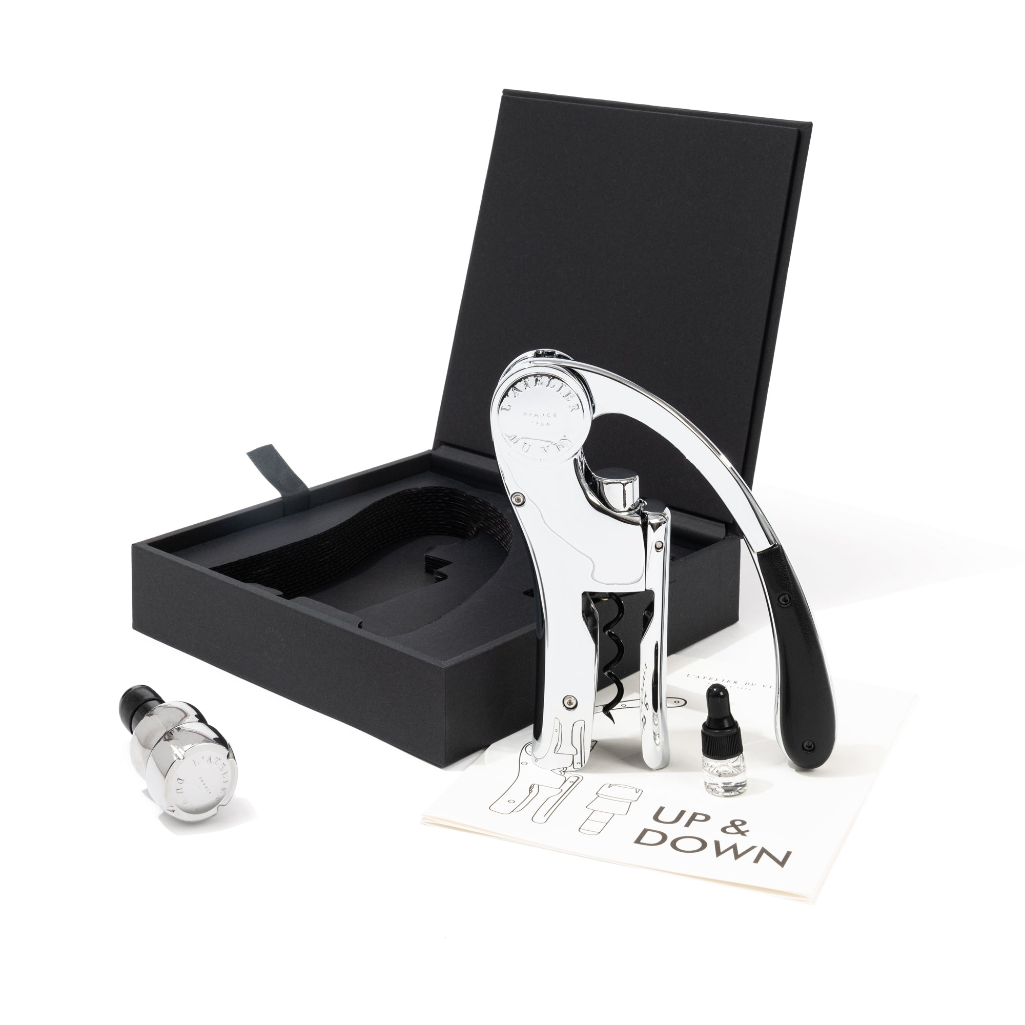 L'Atelier du Vin Up & Down Lever Corkscrew & Champagne Stopper Set