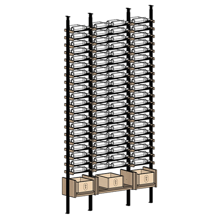 Premier Cru Wine Racks Premier Cru Modern - VinoCase - Single Double Single (61 1/4" Wide) - 2 Bottles Deep