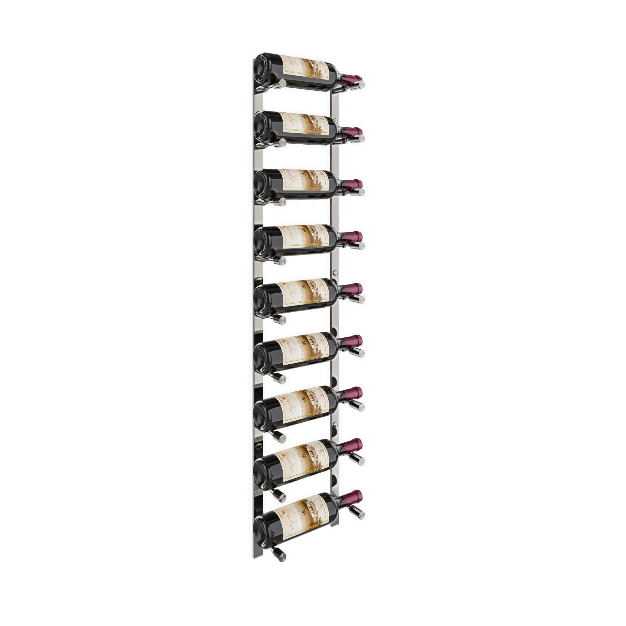 VintageView Vino Pins Flex Mag 45 (wall mounted metal wine rack system for 1.5L bottles) Gun Metal 9 Bottles Single Deep
