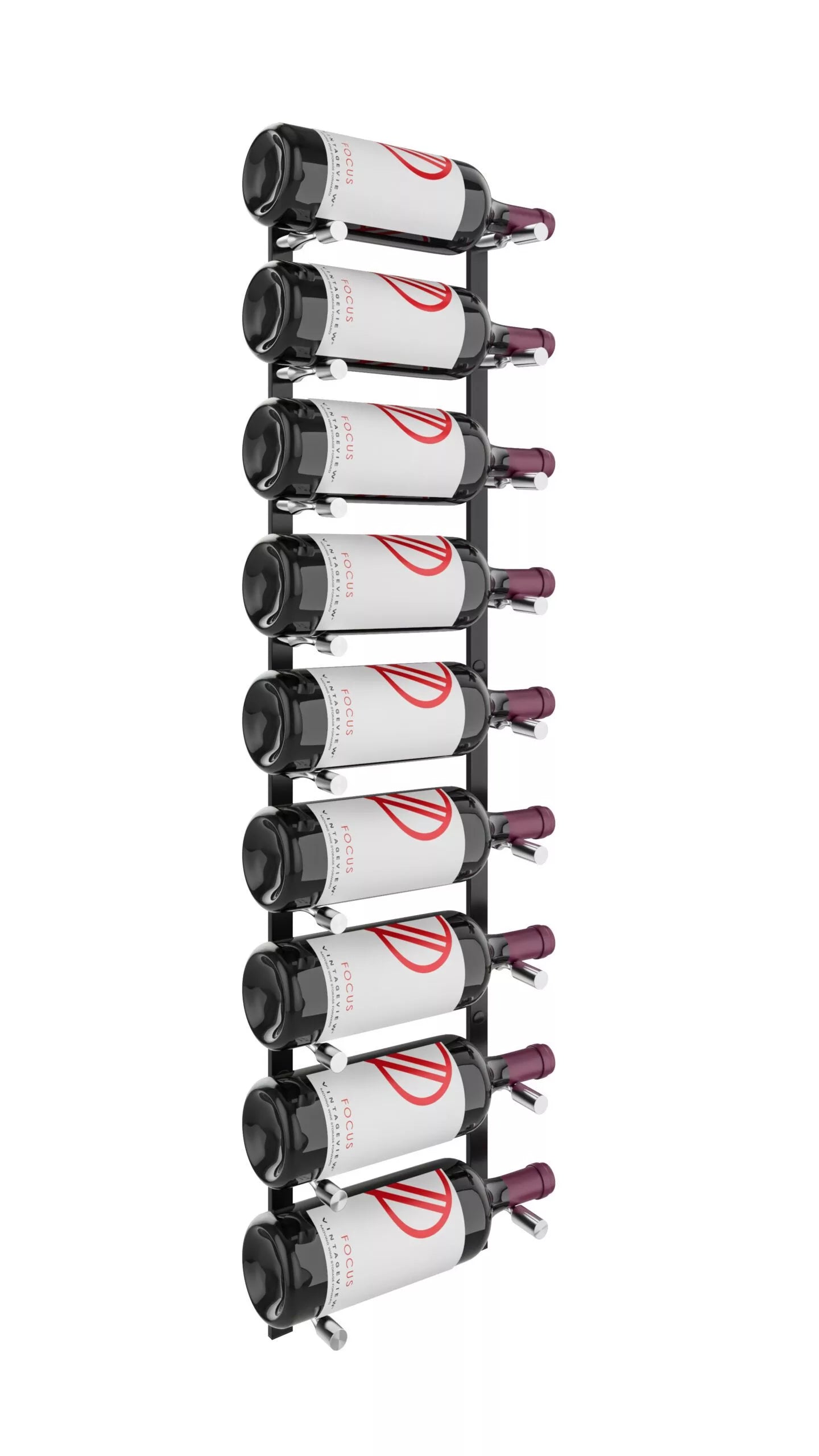 VintageView Vino Pins Flex Mag 45 (wall mounted metal wine rack system for 1.5L bottles) Matte Black Aluminum 9 Bottles Single Deep