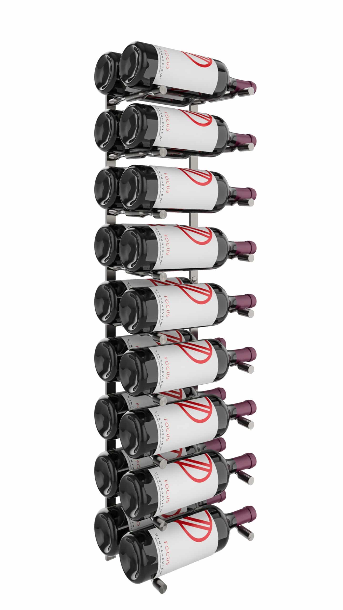 VintageView Vino Pins Flex Mag 45 (wall mounted metal wine rack system for 1.5L bottles) Gun Metal 18 Bottles Double Deep