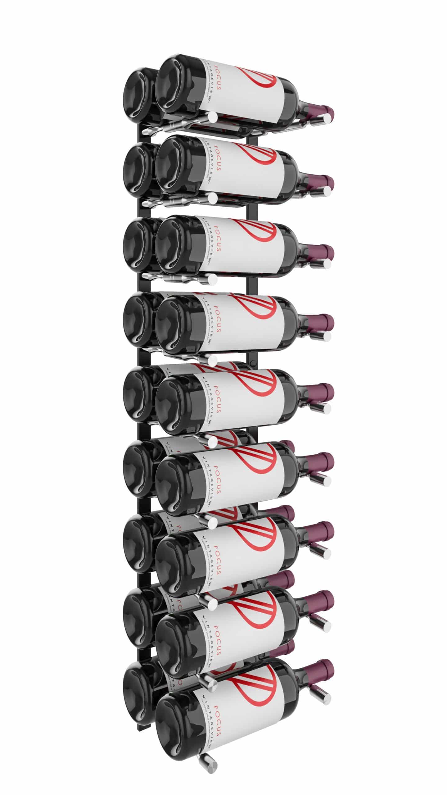 VintageView Vino Pins Flex Mag 45 (wall mounted metal wine rack system for 1.5L bottles) Matte Black Aluminum 18 Bottles Double Deep