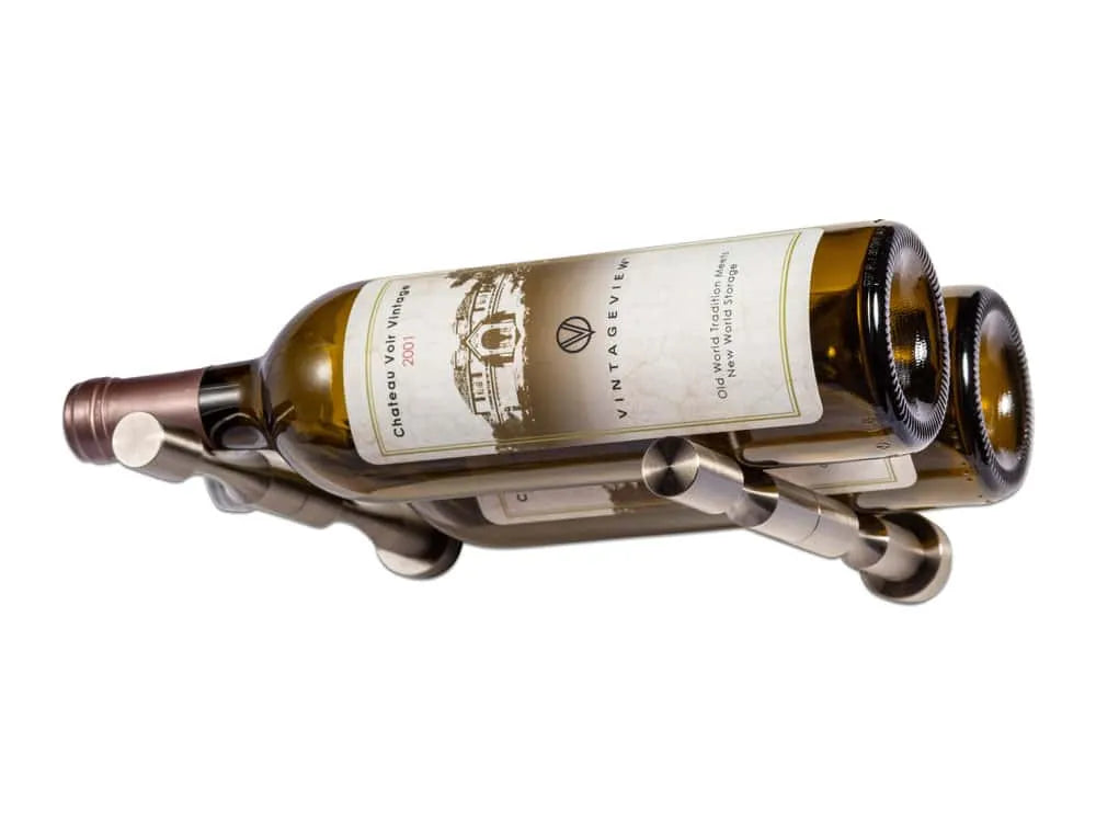 Wine bottle holder with two bottles.