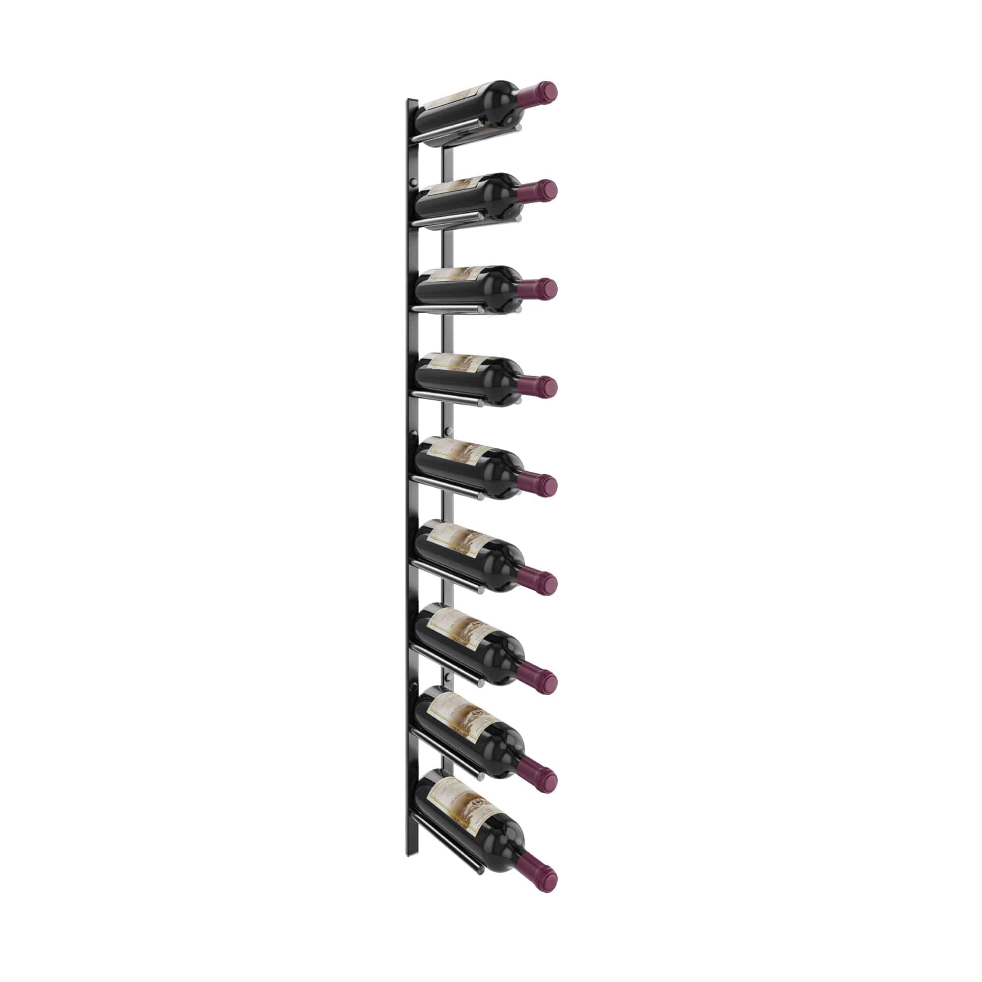 VintageView Vino Rails Flex 45 (wall mounted metal wine rack system) Gloss Black 9 Bottles Single Deep