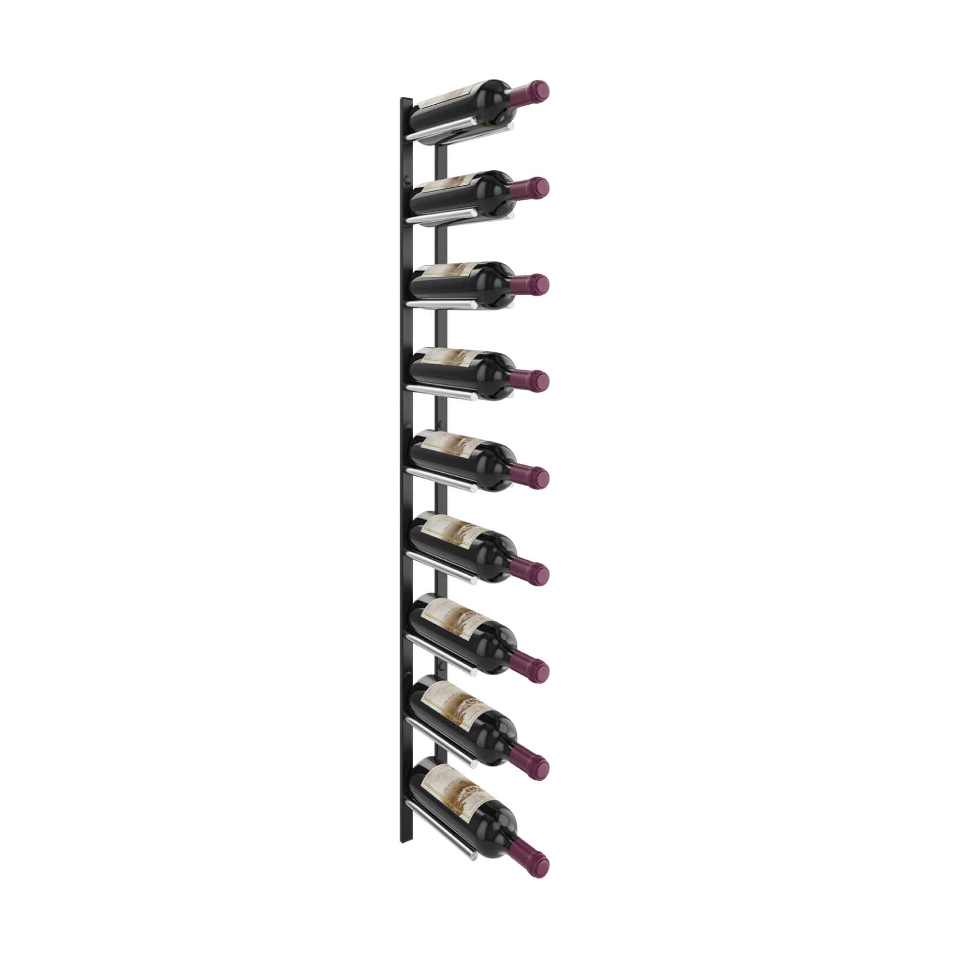 VintageView Vino Rails Flex 45 (wall mounted metal wine rack system) Matte Black Aluminum 9 Bottles Single Deep