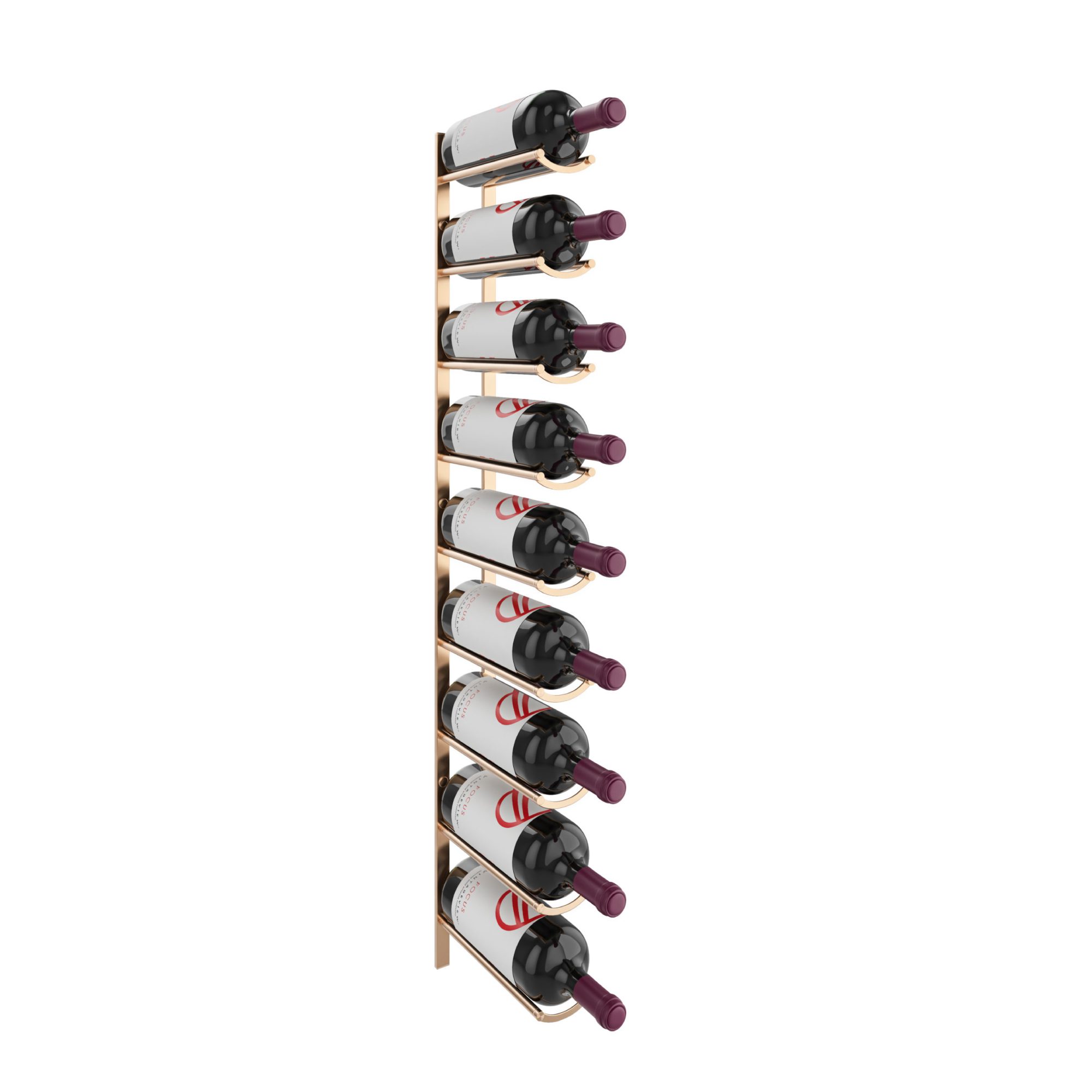 VintageView Vino Rails Flex Mag 45 (wall mounted metal wine rack system for 1.5L and Champagne bottles) Golden Bronze 9 Bottles Single Deep