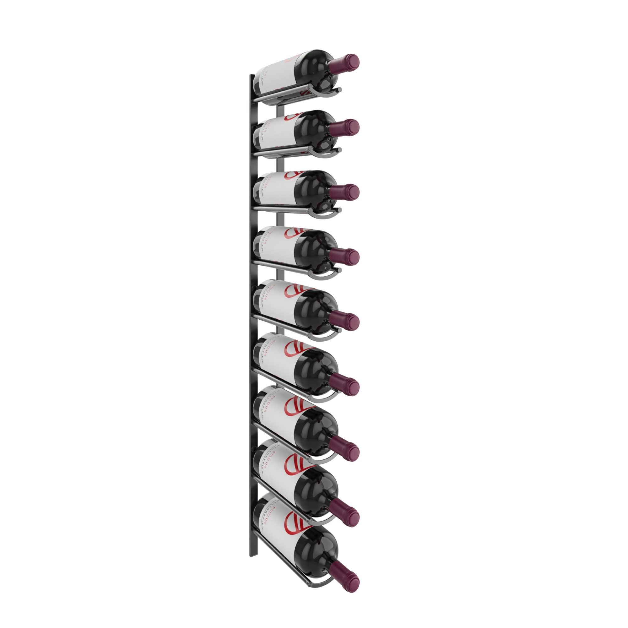 VintageView Vino Rails Flex Mag 45 (wall mounted metal wine rack system for 1.5L and Champagne bottles) Gloss Black 9 Bottles Single Deep