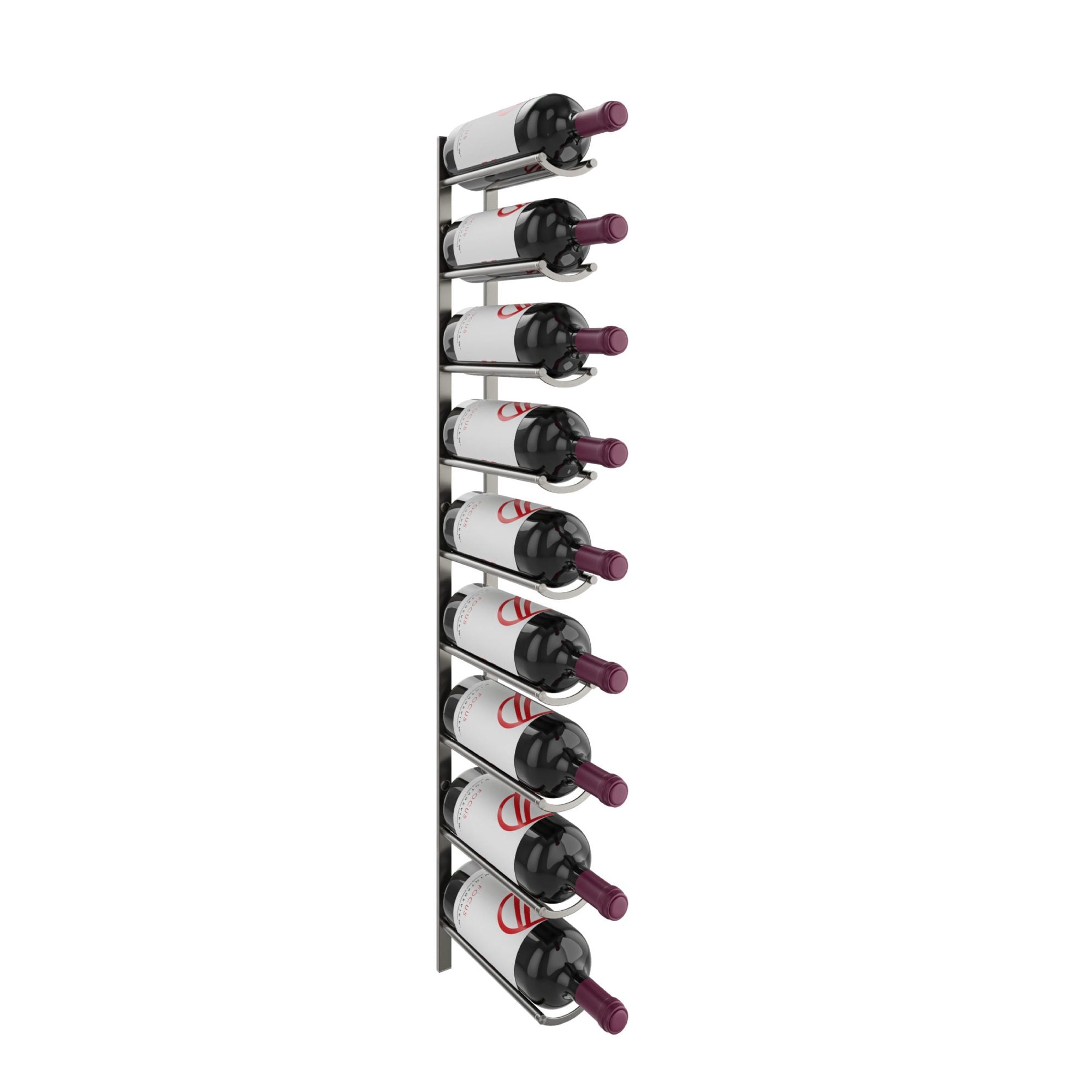 VintageView Vino Rails Flex Mag 45 (wall mounted metal wine rack system for 1.5L and Champagne bottles) Gun Metal 9 Bottles Single Deep