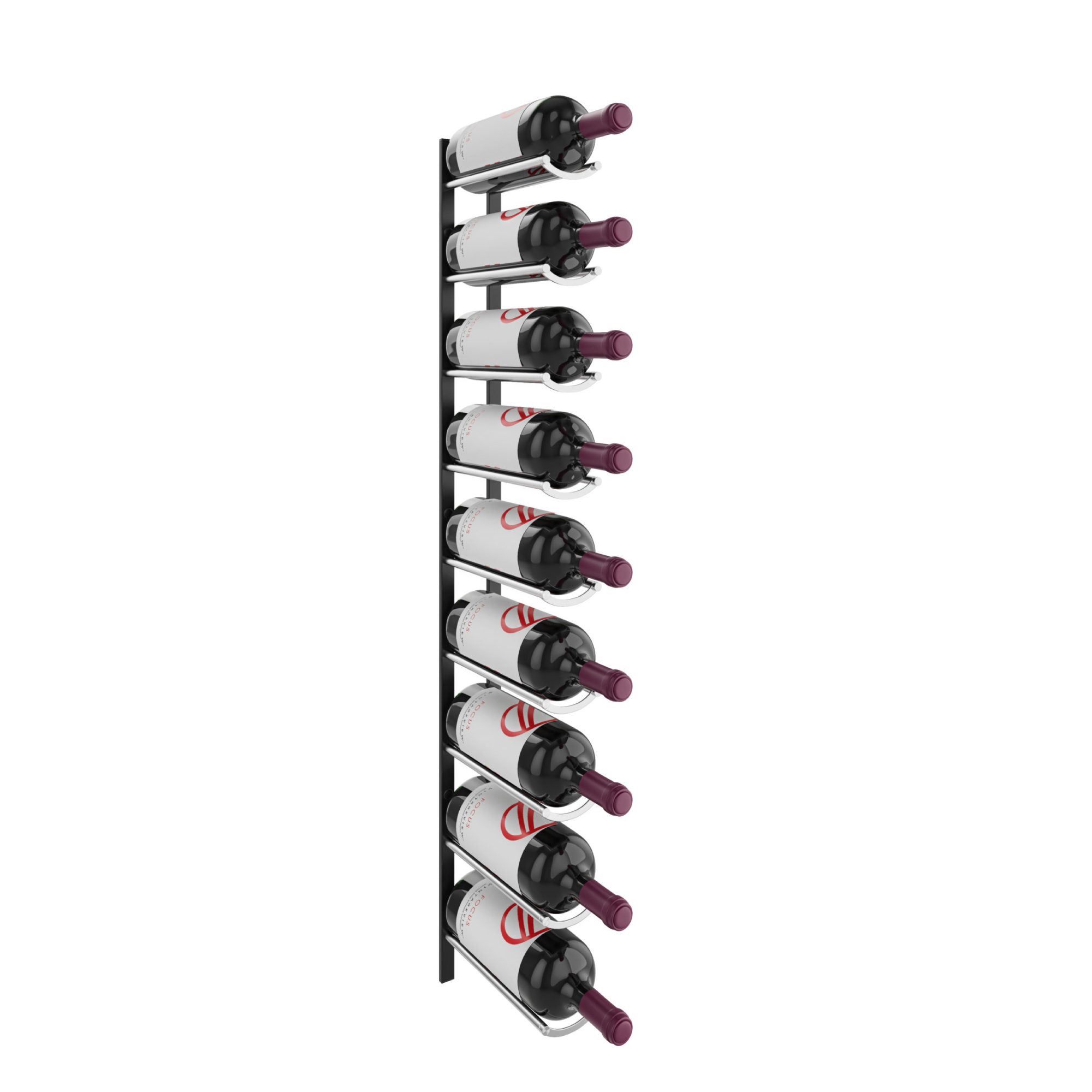 VintageView Vino Rails Flex Mag 45 (wall mounted metal wine rack system for 1.5L and Champagne bottles) 9 Bottles Single Deep
