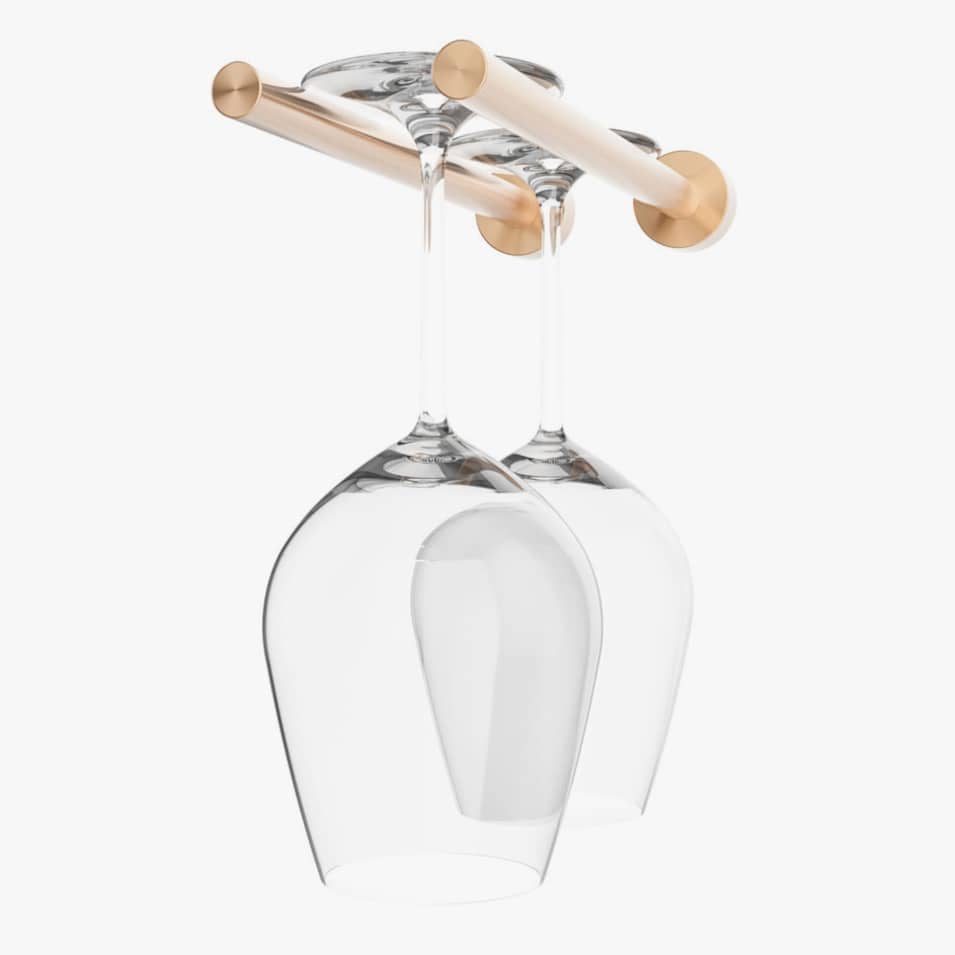 VintageView Vino Series Stemware 2 (wall mounted metal wine glass storage) Gloss Black Wood Stud