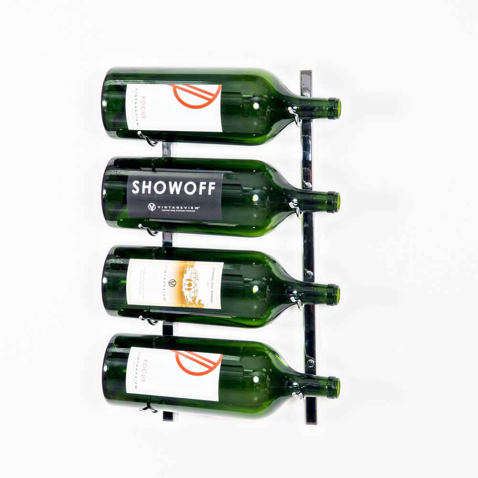 VintageView W Series Big Bottle Rack (wall mounted metal wine storage for 3-6 L) Chrome Luxe