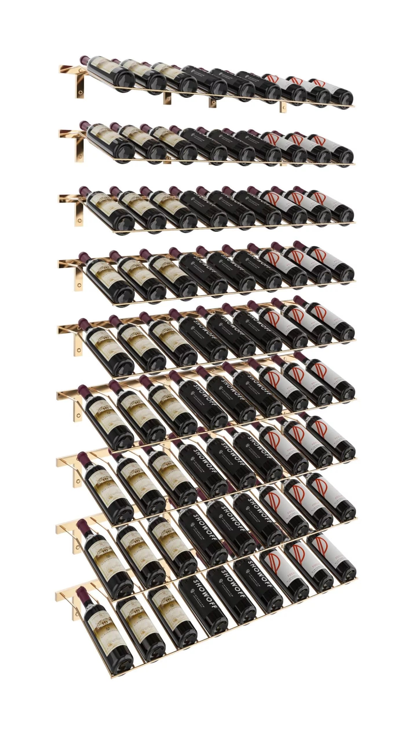 VintageView W Series Waterfall (wall mounted metal wine rack kit) Golden Bronze 81 Bottles