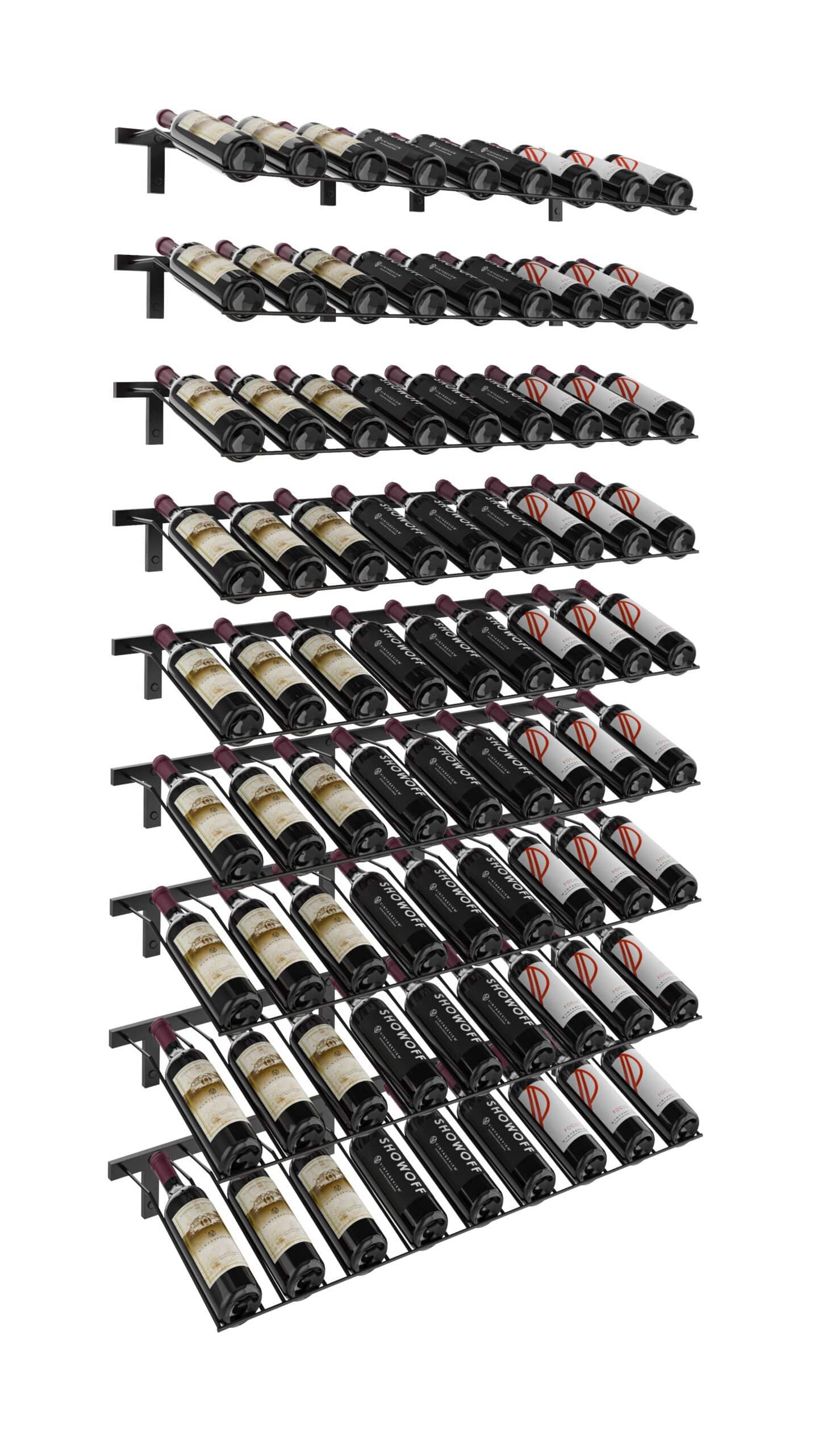 VintageView W Series Waterfall (wall mounted metal wine rack kit) Matte Black 81 Bottles