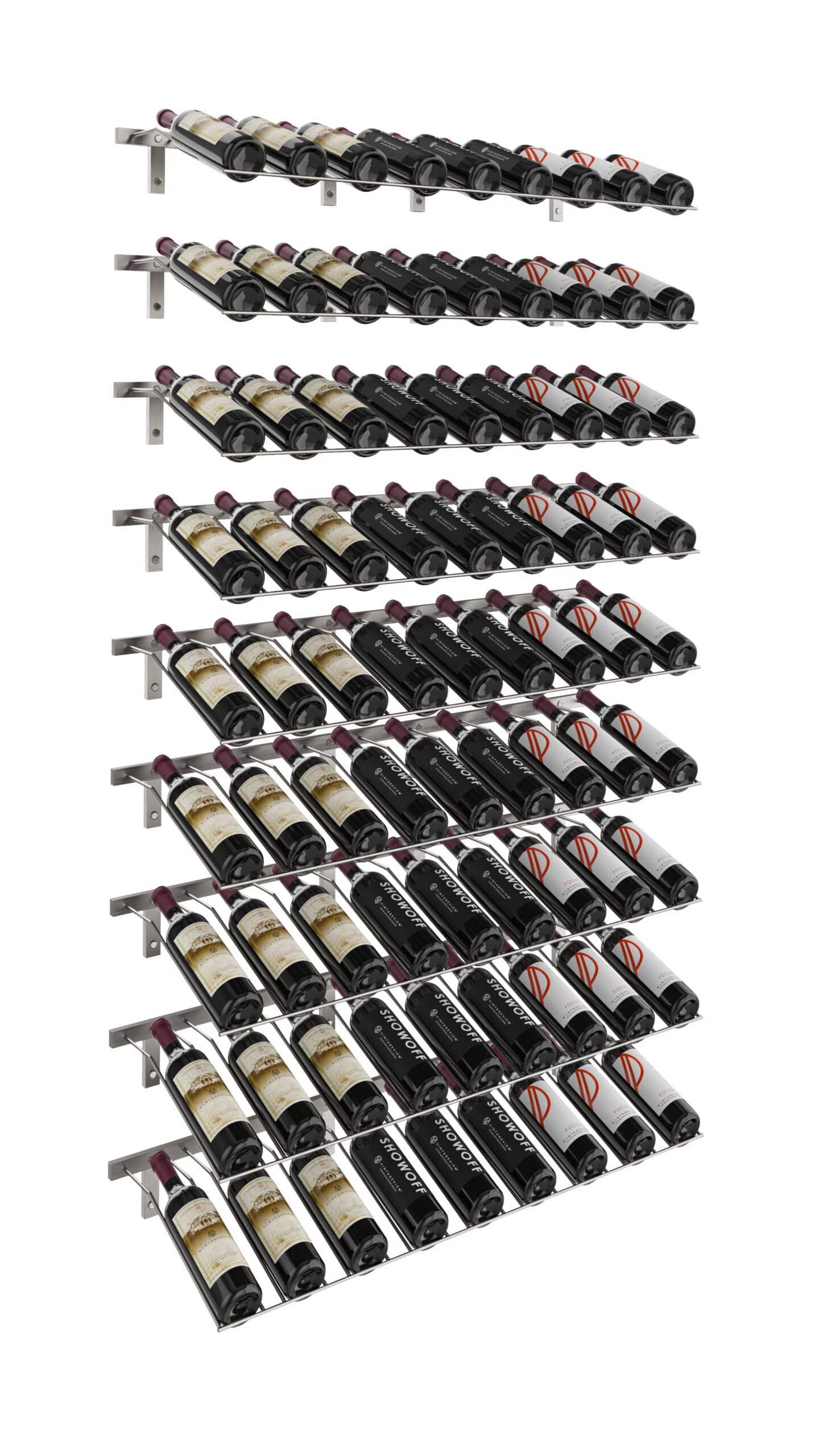 VintageView W Series Waterfall (wall mounted metal wine rack kit) Brushed Nickel 81 Bottles