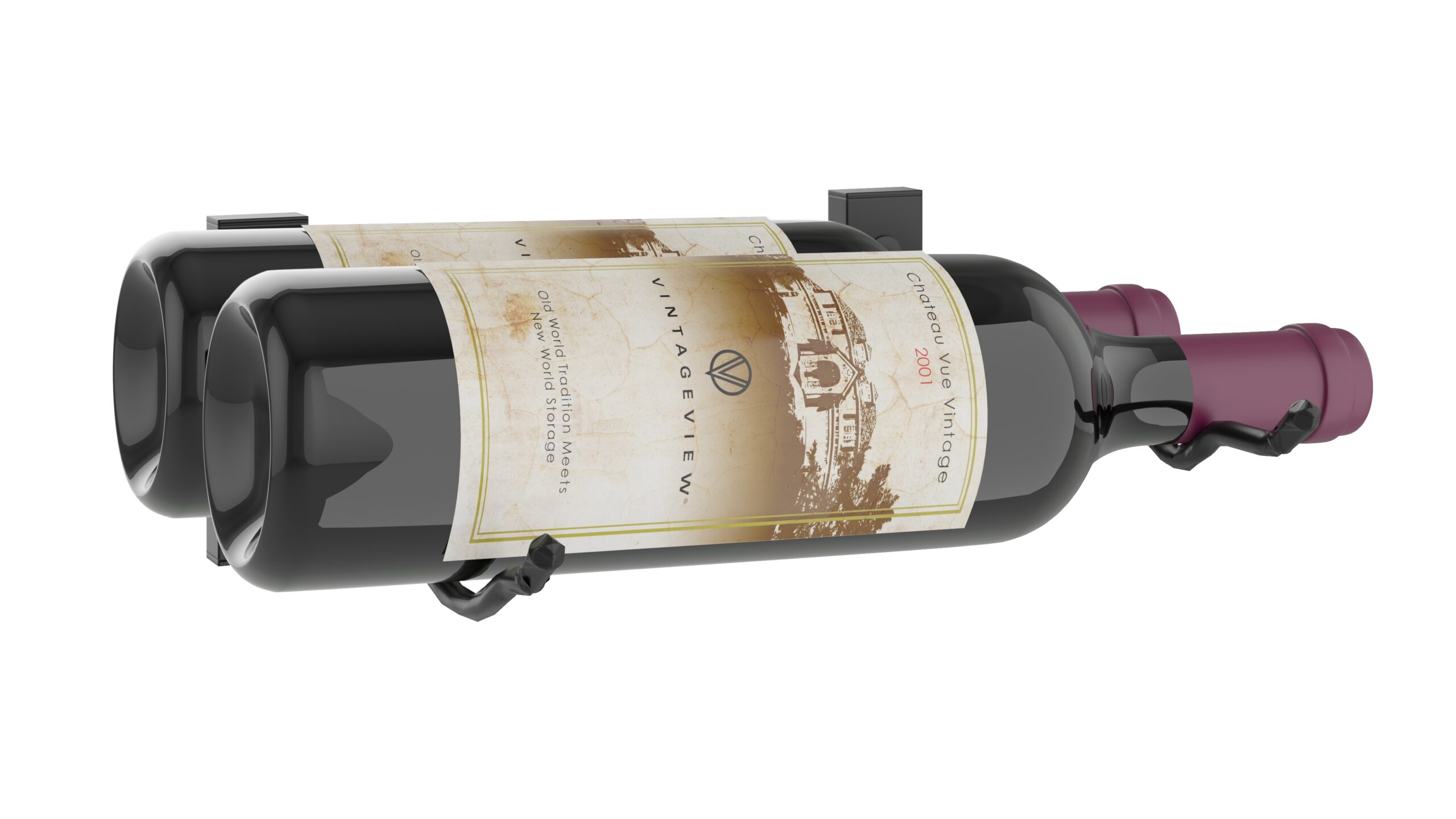 VintageView W Series Wall Mounted Wine Rack Single Bottle Height Matte Black 2 Bottles (Double)