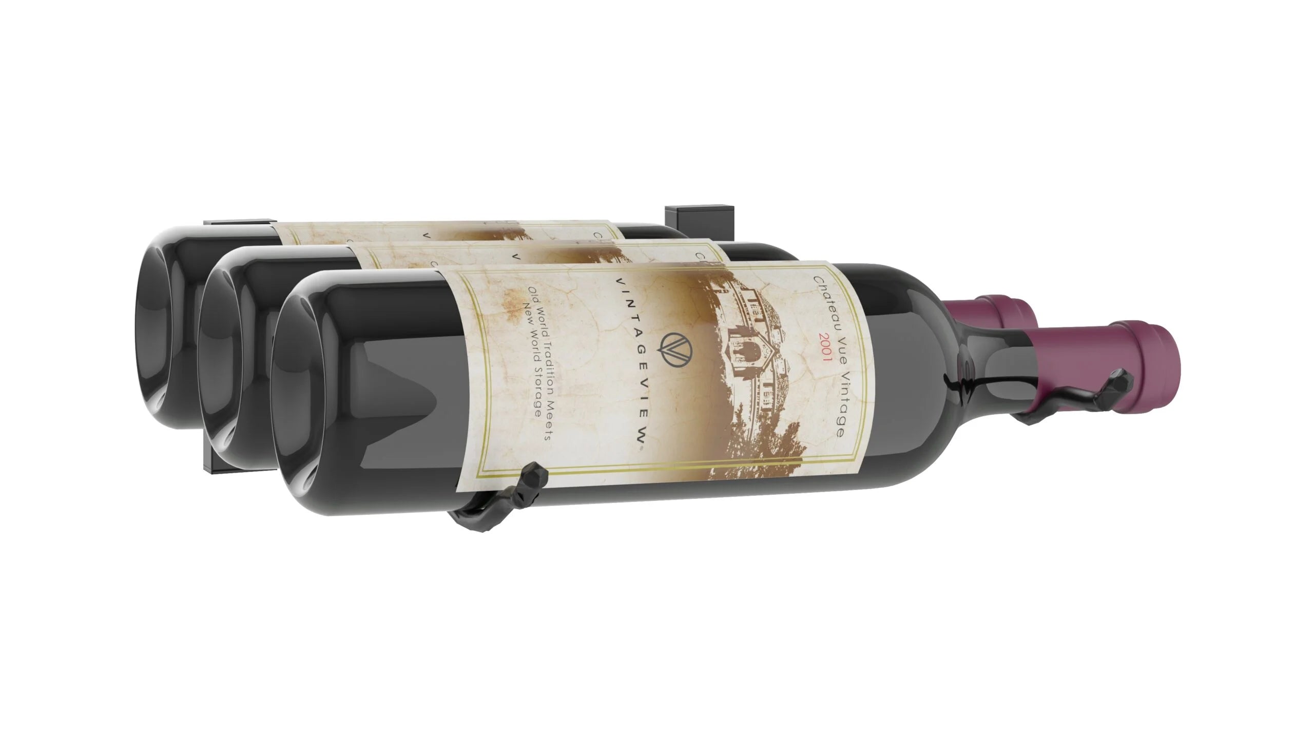 VintageView W Series Wall Mounted Wine Rack Single Bottle Height Matte Black 3 Bottles (Triple)