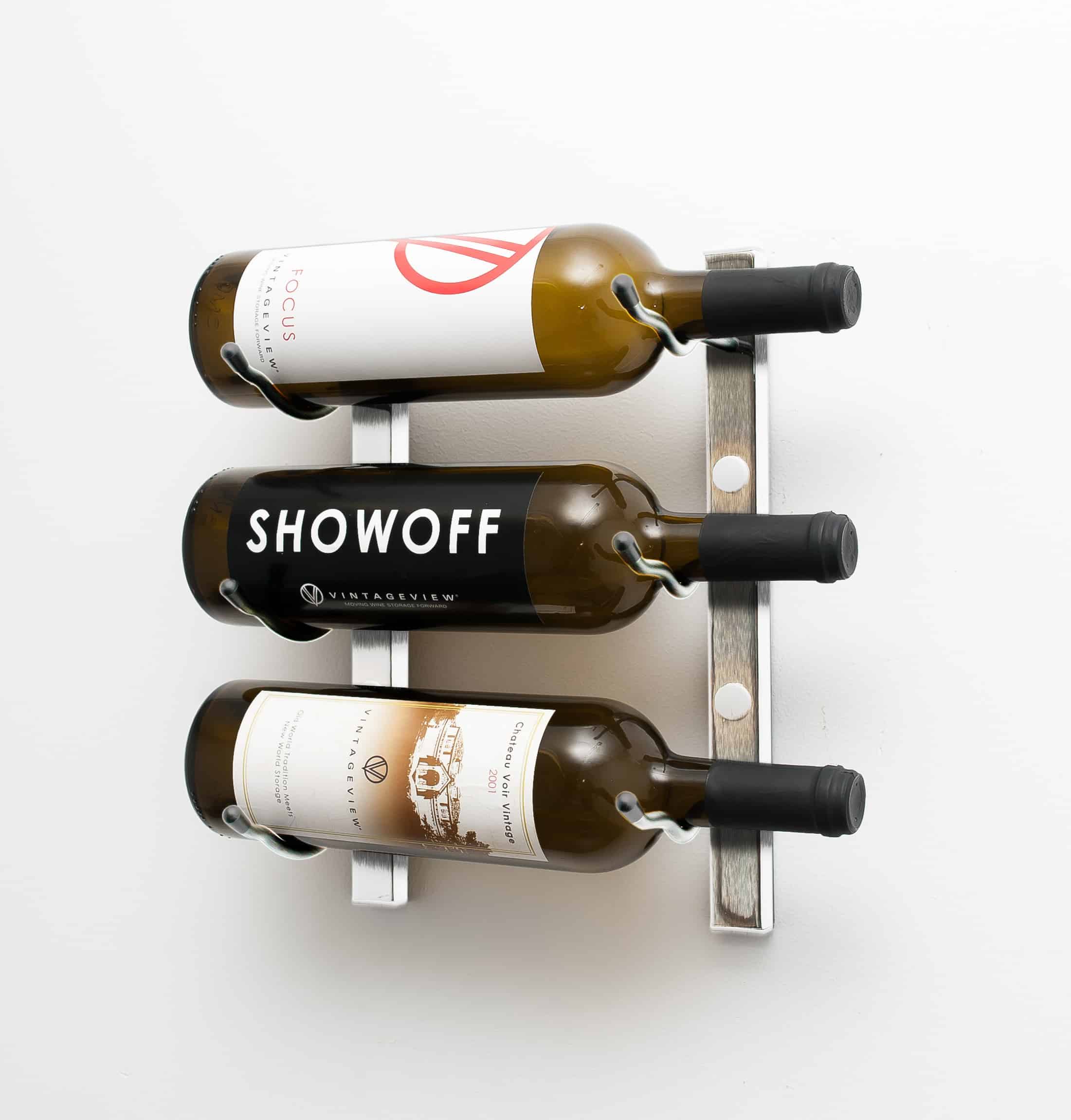 VintageView W Series Wine Rack 1 (wall mounted metal bottle storage) Brushed Nickel 3 Bottle (Single)