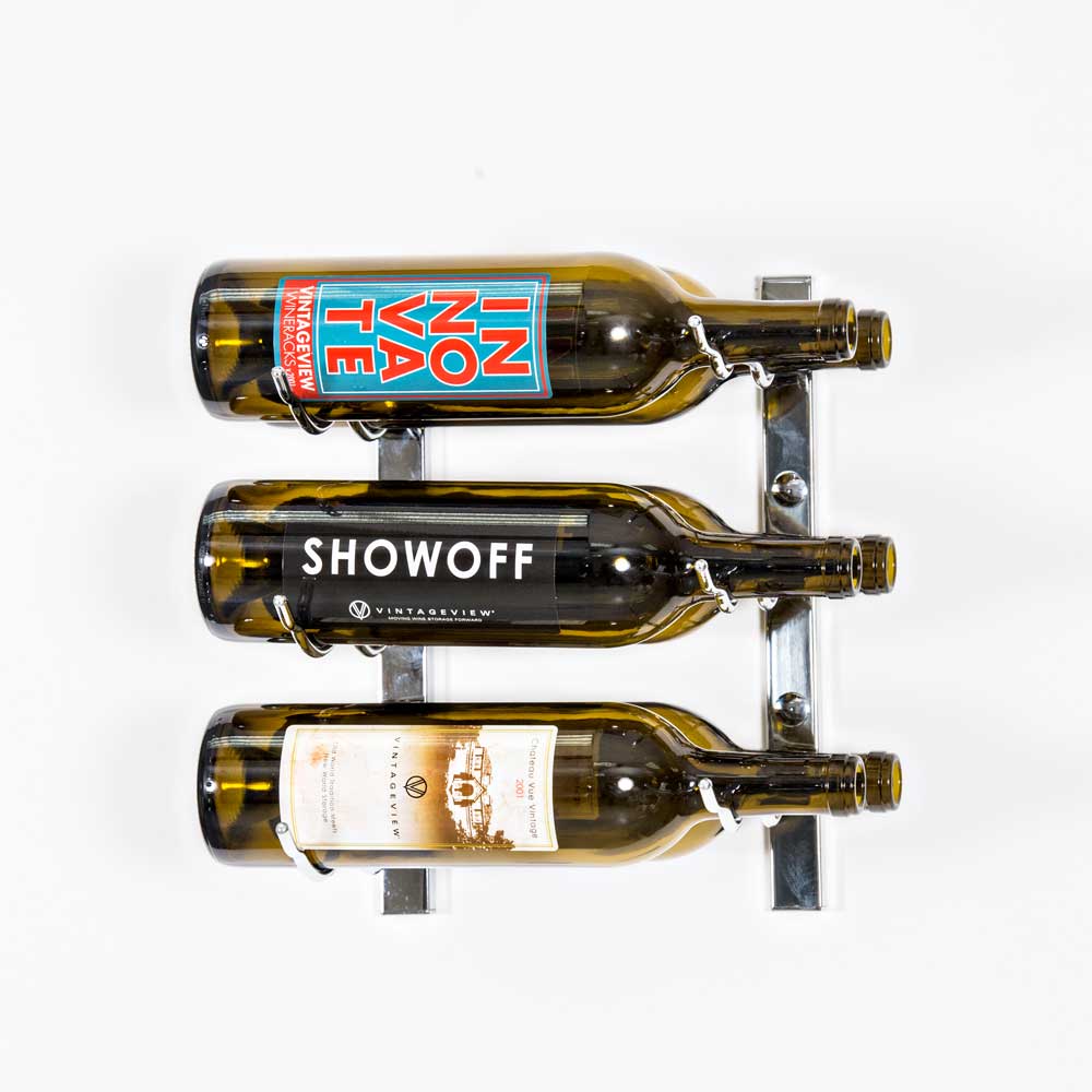 VintageView W Series Wine Rack 1 (wall mounted metal bottle storage) Chrome Luxe 6 Bottles (Double)