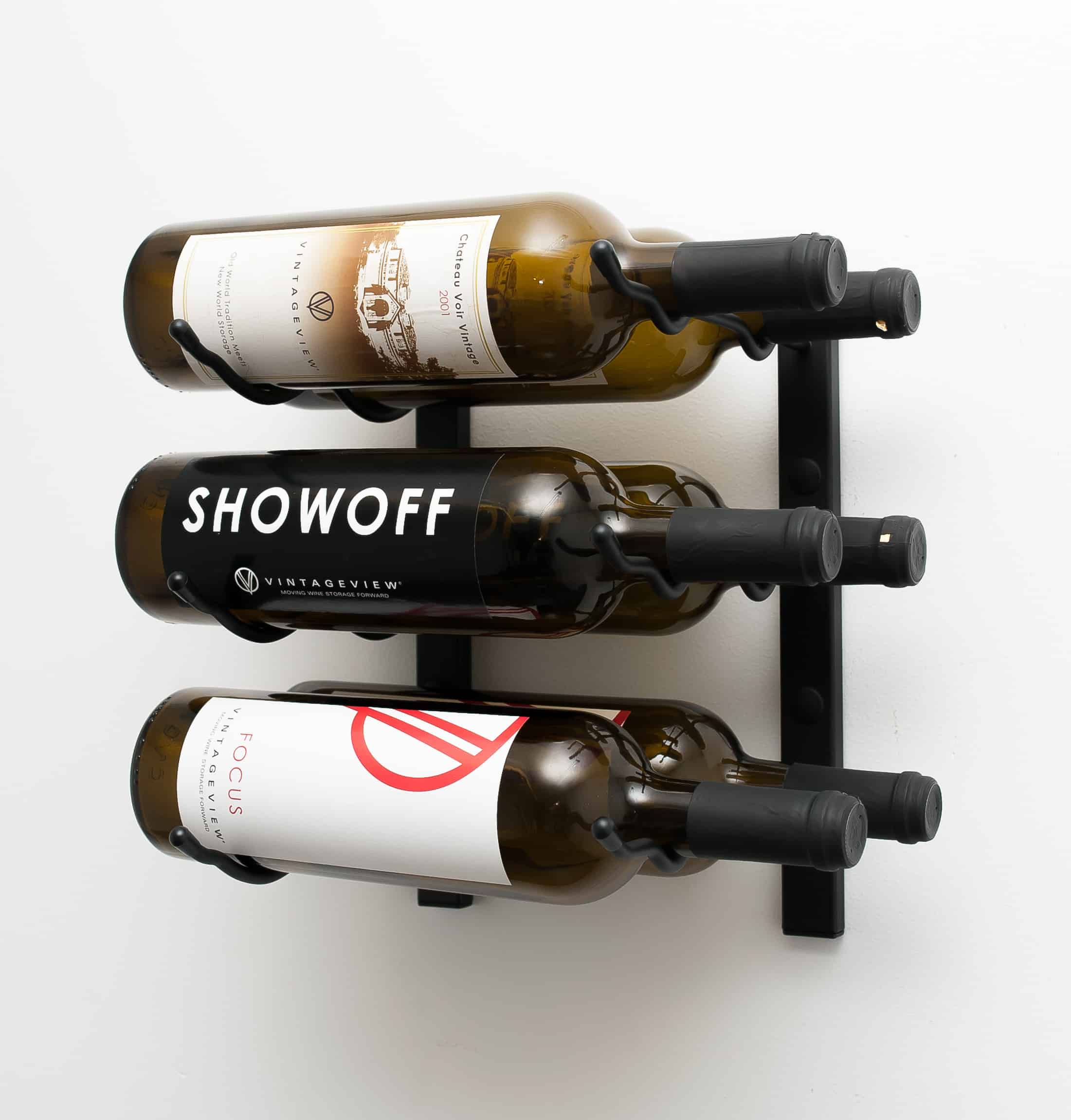 VintageView W Series Wine Rack 1 (wall mounted metal bottle storage) Matte Black 6 Bottles (Double)