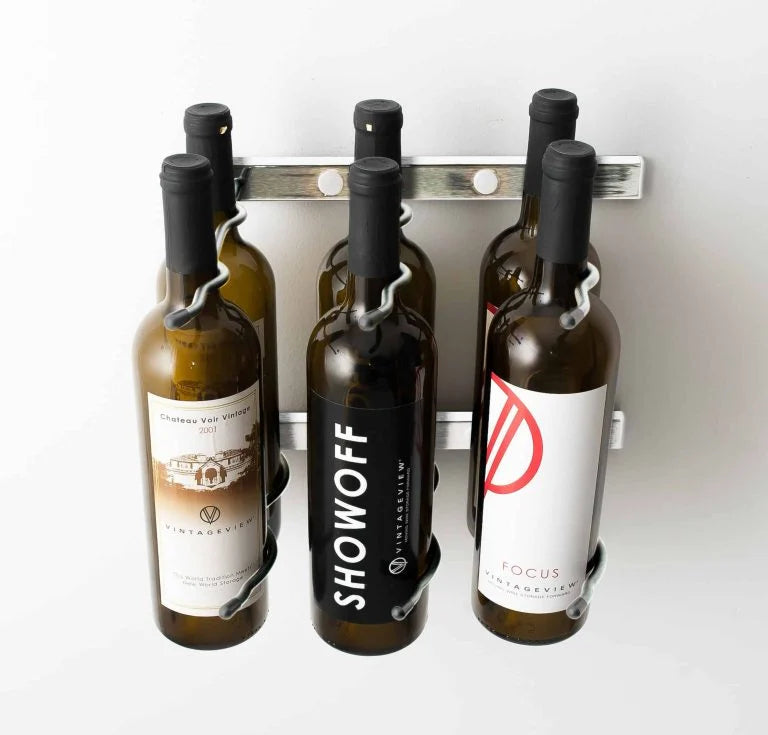 VintageView W Series Wine Rack 1 (wall mounted metal bottle storage) Brushed Nickel 6 Bottles (Double)