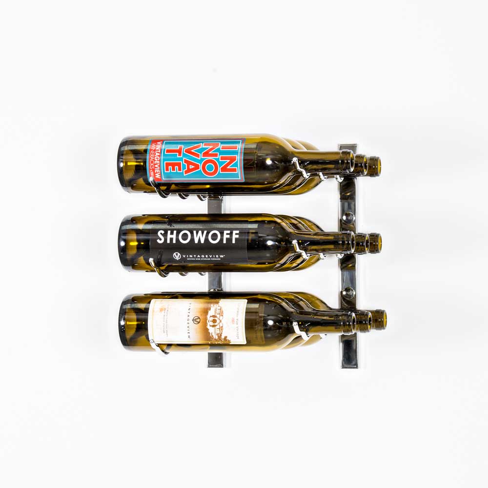 VintageView W Series Wine Rack 1 (wall mounted metal bottle storage) Chrome Luxe 9 Bottles (Triple)