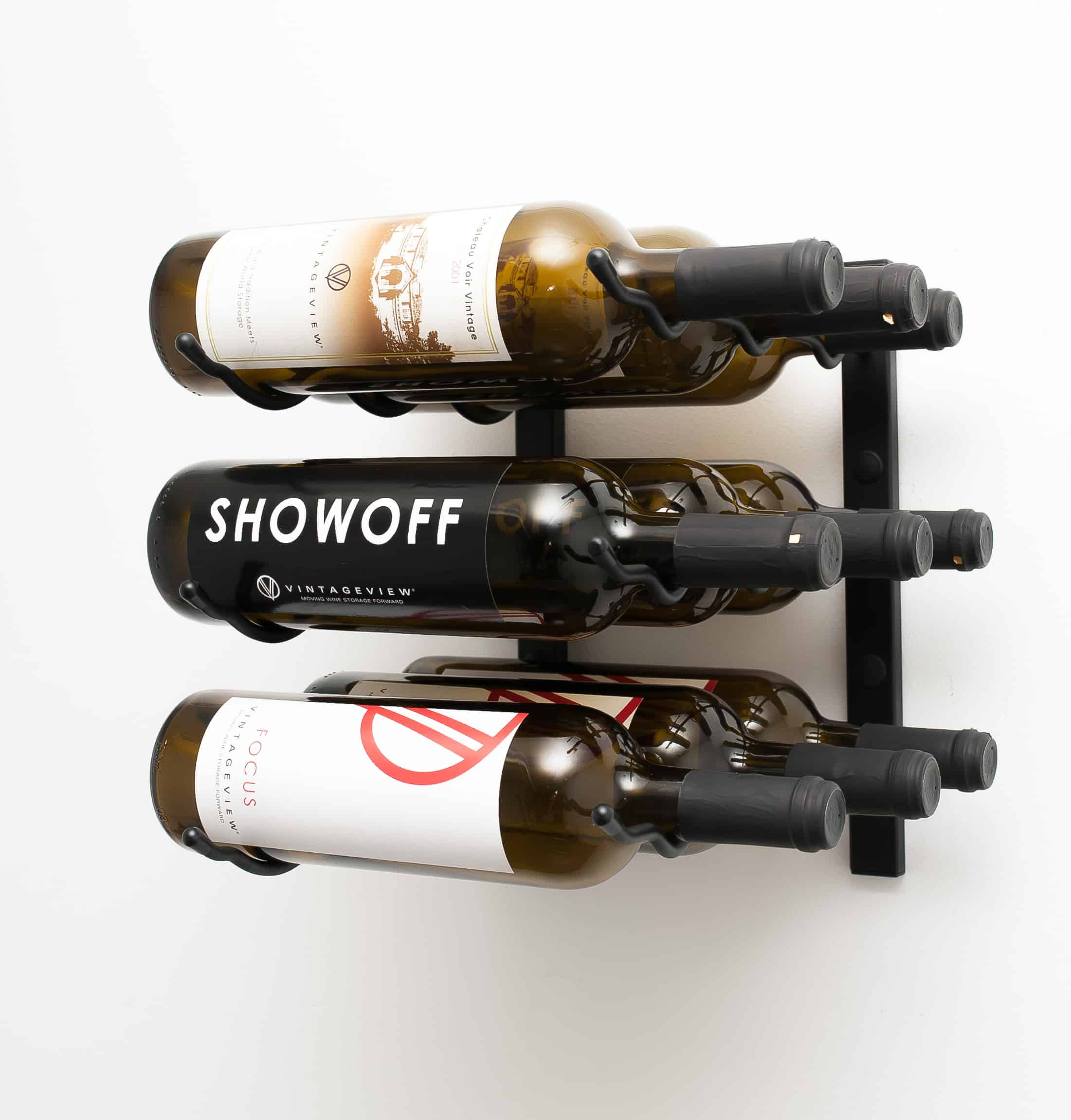 VintageView W Series Wine Rack 1 (wall mounted metal bottle storage) Matte Black 9 Bottles (Triple)