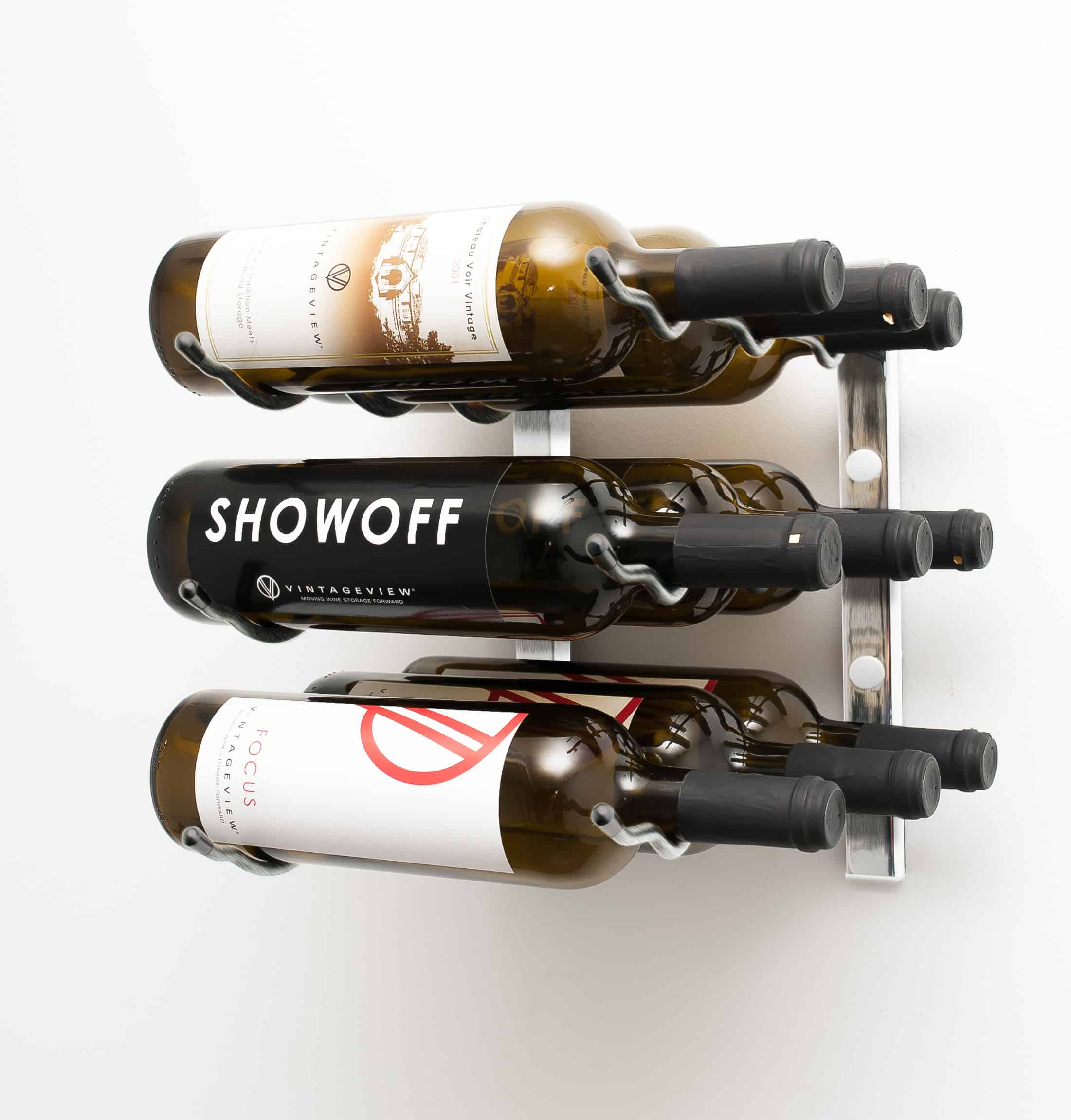 VintageView W Series Wine Rack 1 (wall mounted metal bottle storage) Brushed Nickel 9 Bottles (Triple)