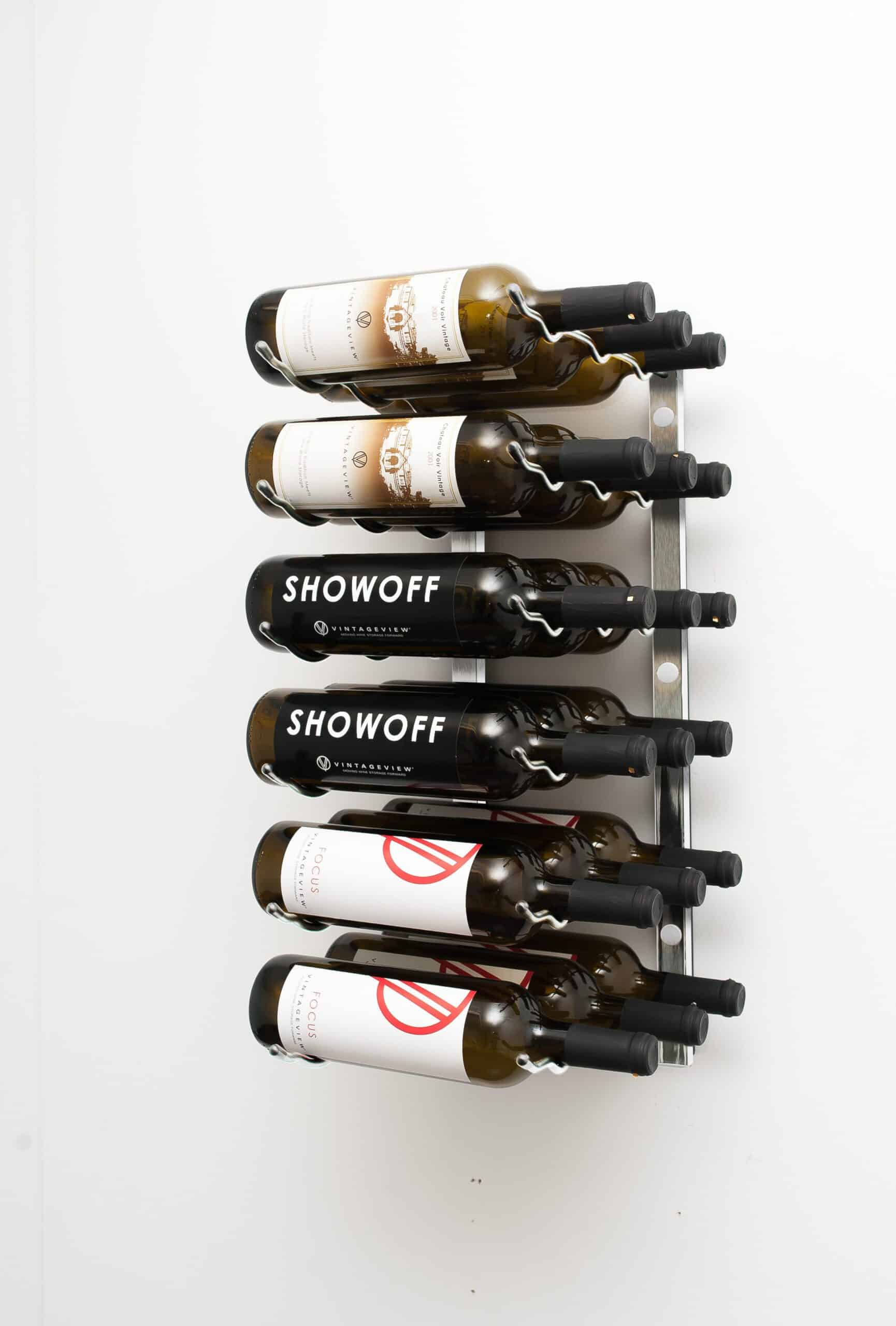 VintageView W Series Wine Rack 2 (wall mounted metal wine bottle storage) Brushed Nickel 18 Bottles (Triple)