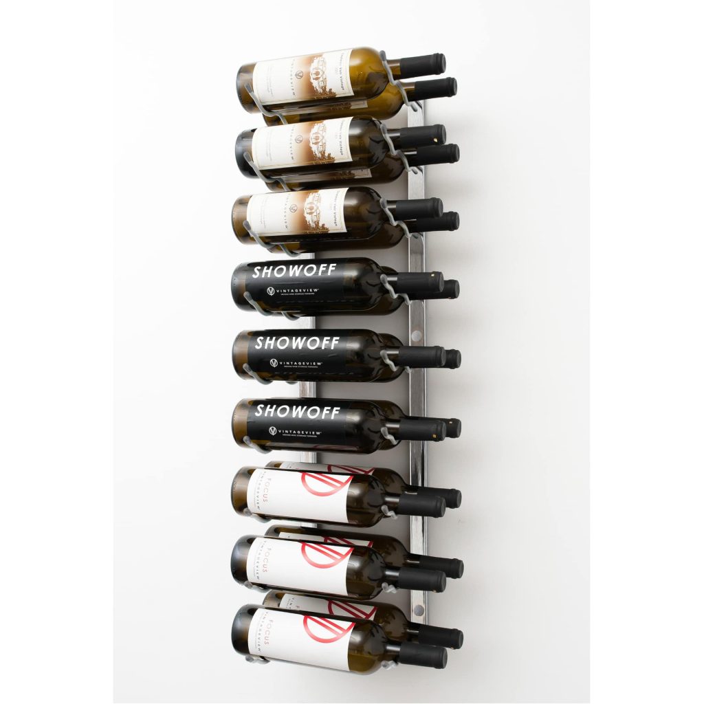 VintageView W Series Wine Rack 3 (wall mounted metal bottle storage) Brushed Nickel 18 Bottles (Double)