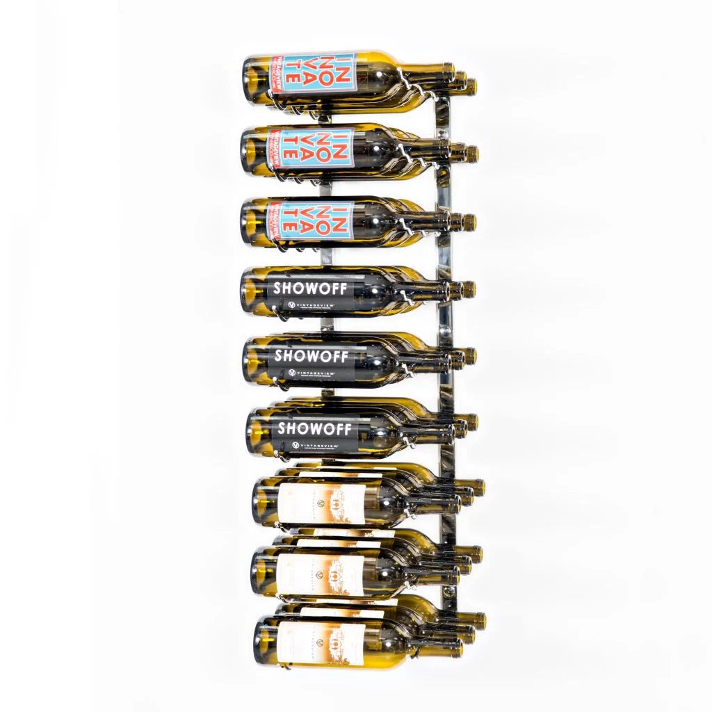 VintageView W Series Wine Rack 3 (wall mounted metal bottle storage) Chrome Luxe 27 Bottles (Triple)
