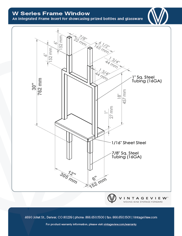 VintageView W Series Frame Window Presentation Shelf for Upright Bottle & Glassware Display