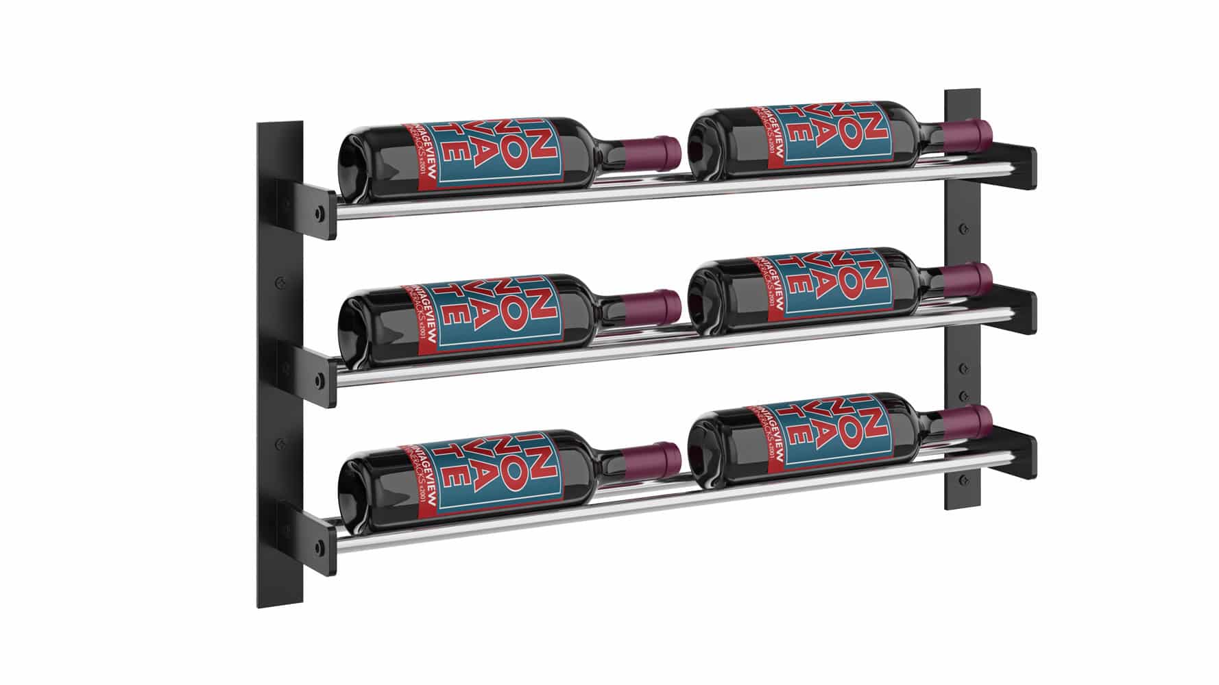 VintageView Evolution Wine Wall 15 2C (wall mounted metal wine rack) Matte Black Chrome 6 Bottle Single