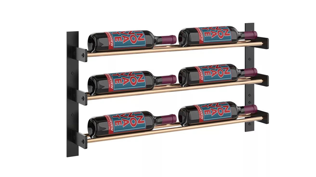 VintageView Evolution Wine Wall 15 2C (wall mounted metal wine rack) Matte Black Golden Bronze 6 Bottle Single