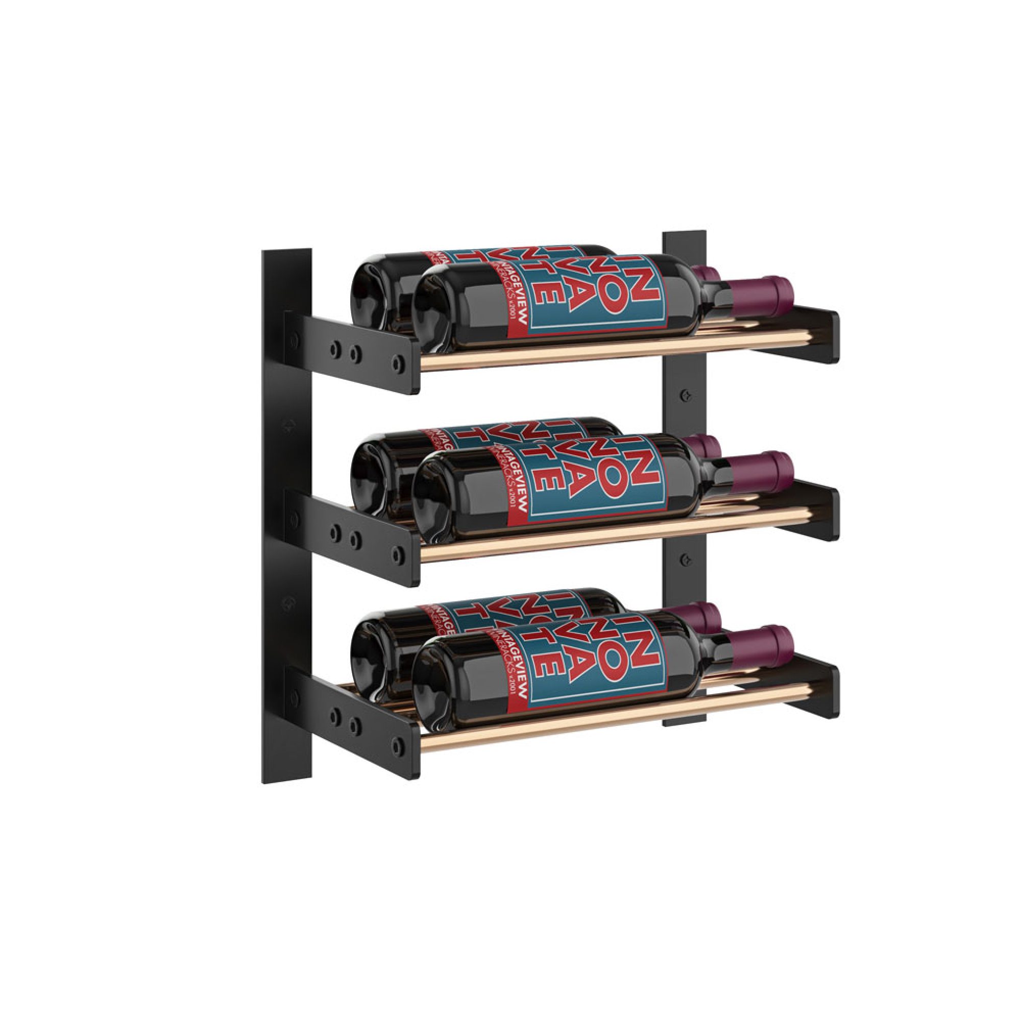 VintageView Evolution Wine Wall 15 1C (wall mounted metal wine rack) Matte Black 6 Bottles Double
