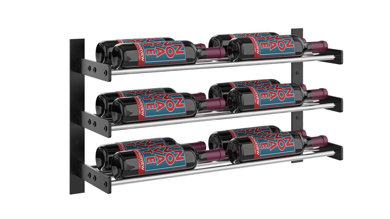 VintageView Evolution Wine Wall 15 2C (wall mounted metal wine rack) Matte Black Chrome 12 Bottles Double