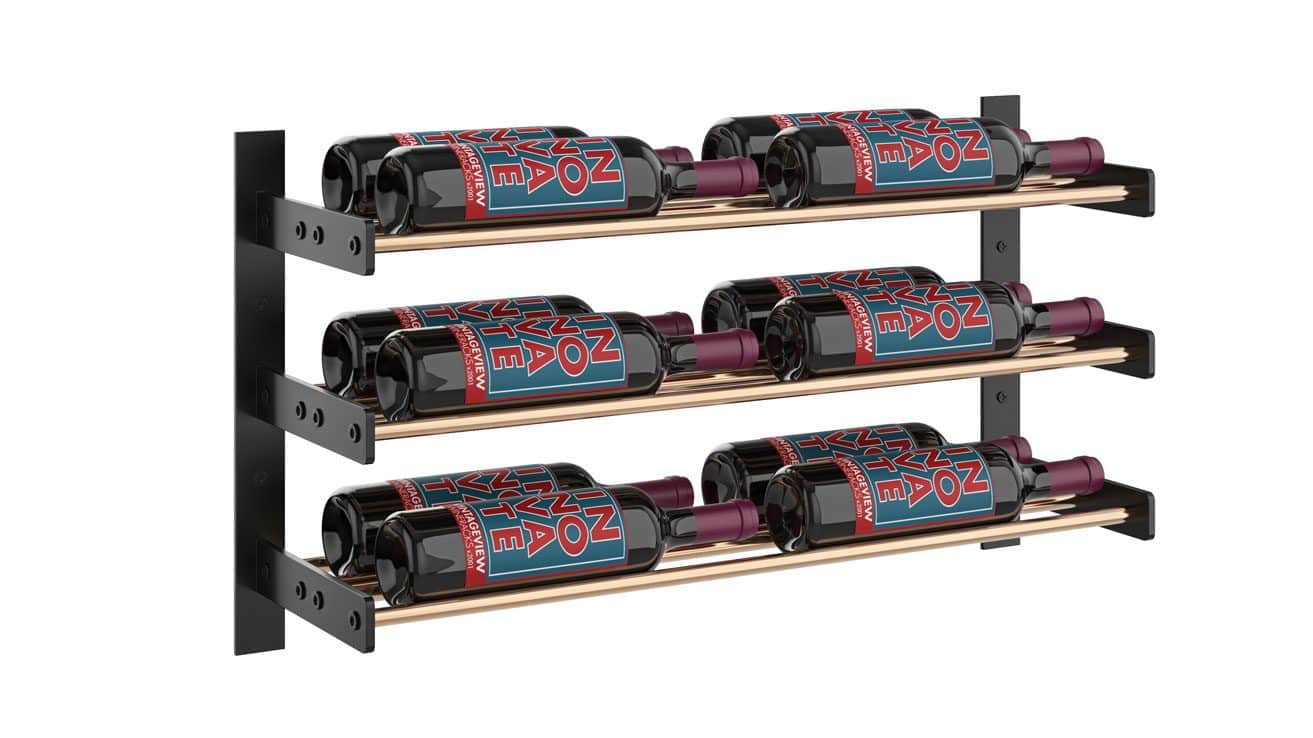 VintageView Evolution Wine Wall 15 2C (wall mounted metal wine rack) Matte Black Golden Bronze 12 Bottles Double