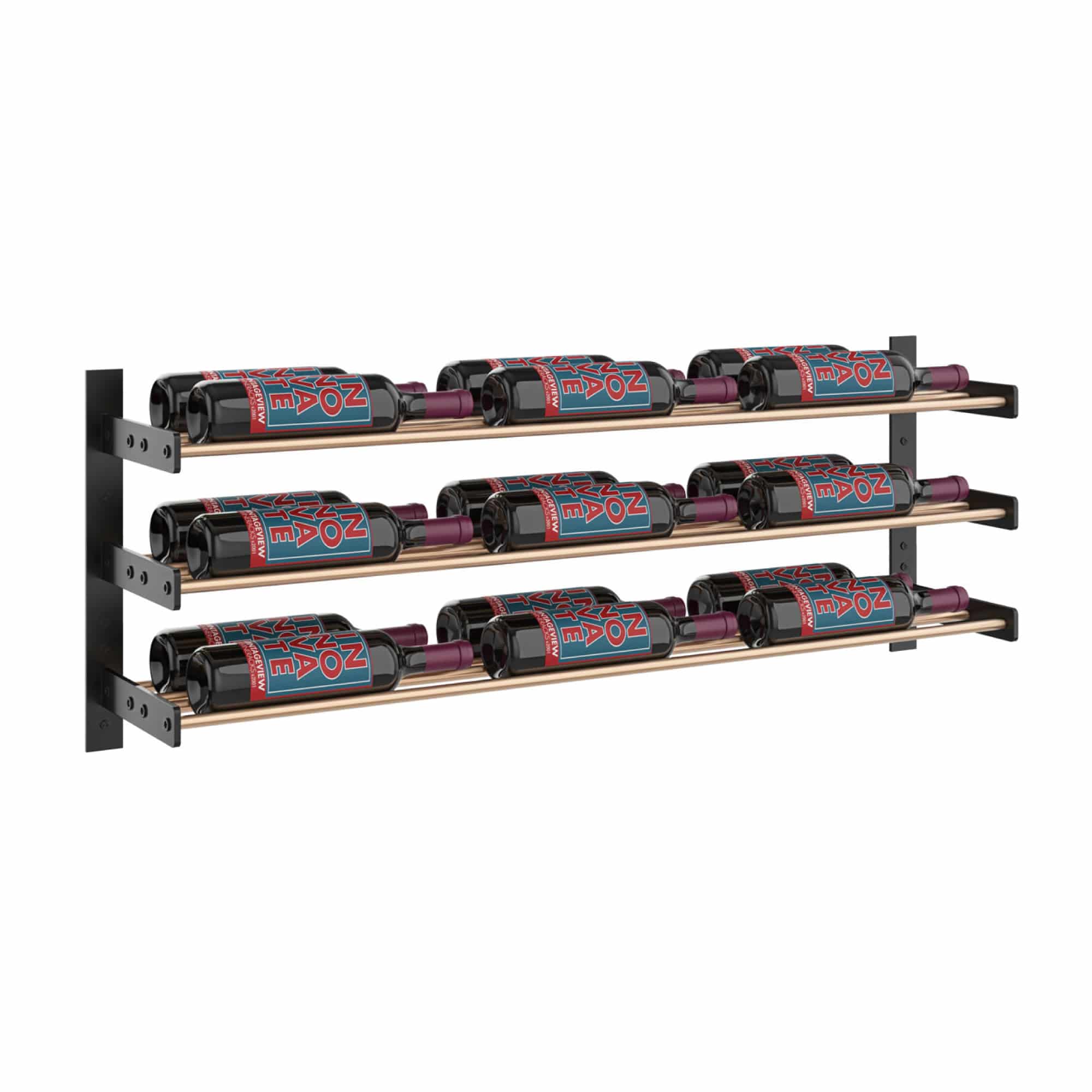 VintageView Evolution Wine Wall 15 3C (wall mounted metal wine rack) Matte Black Golden Bronze 18 Bottles Double