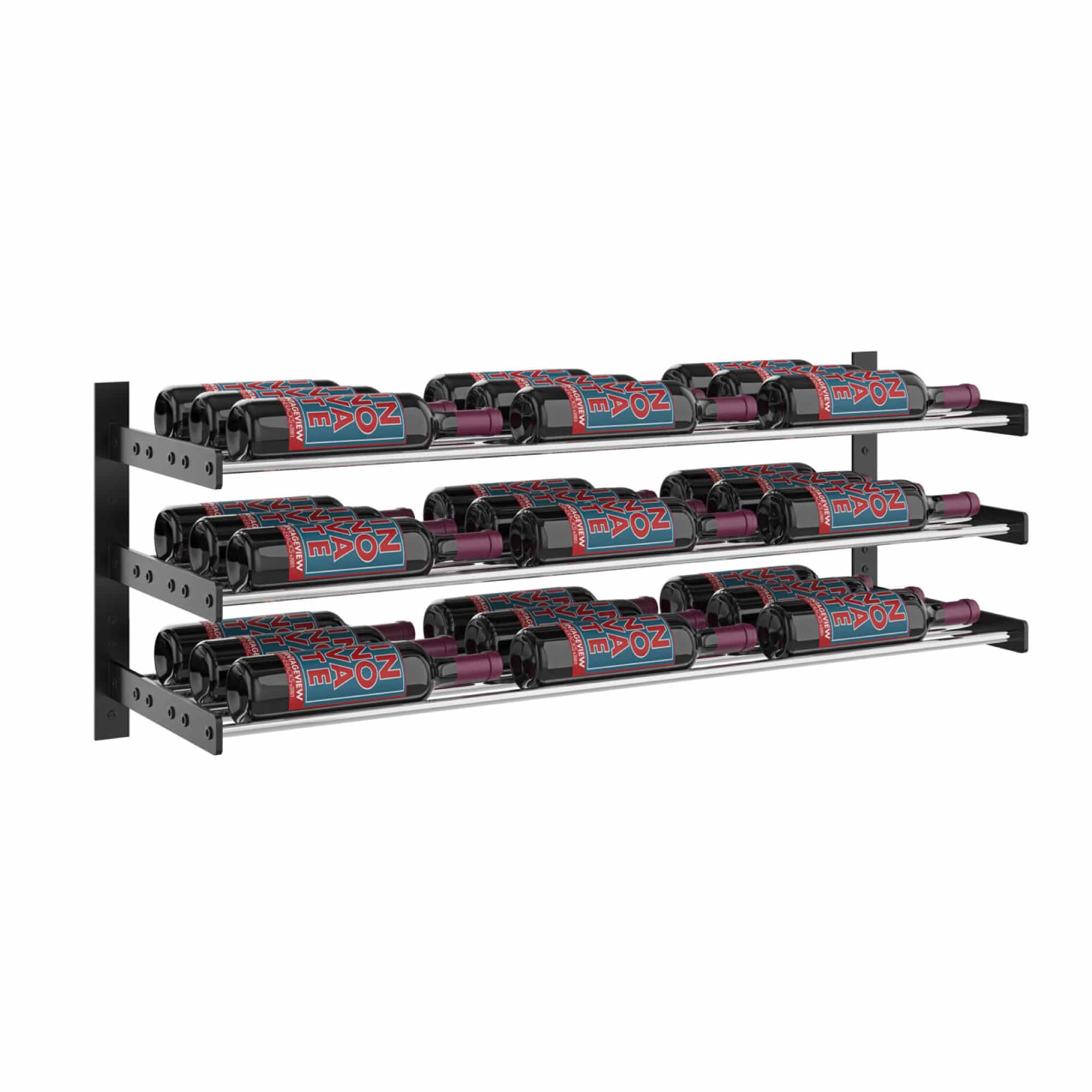 VintageView Evolution Wine Wall 15 3C (wall mounted metal wine rack) Matte Black Chrome 27 Bottles Triple