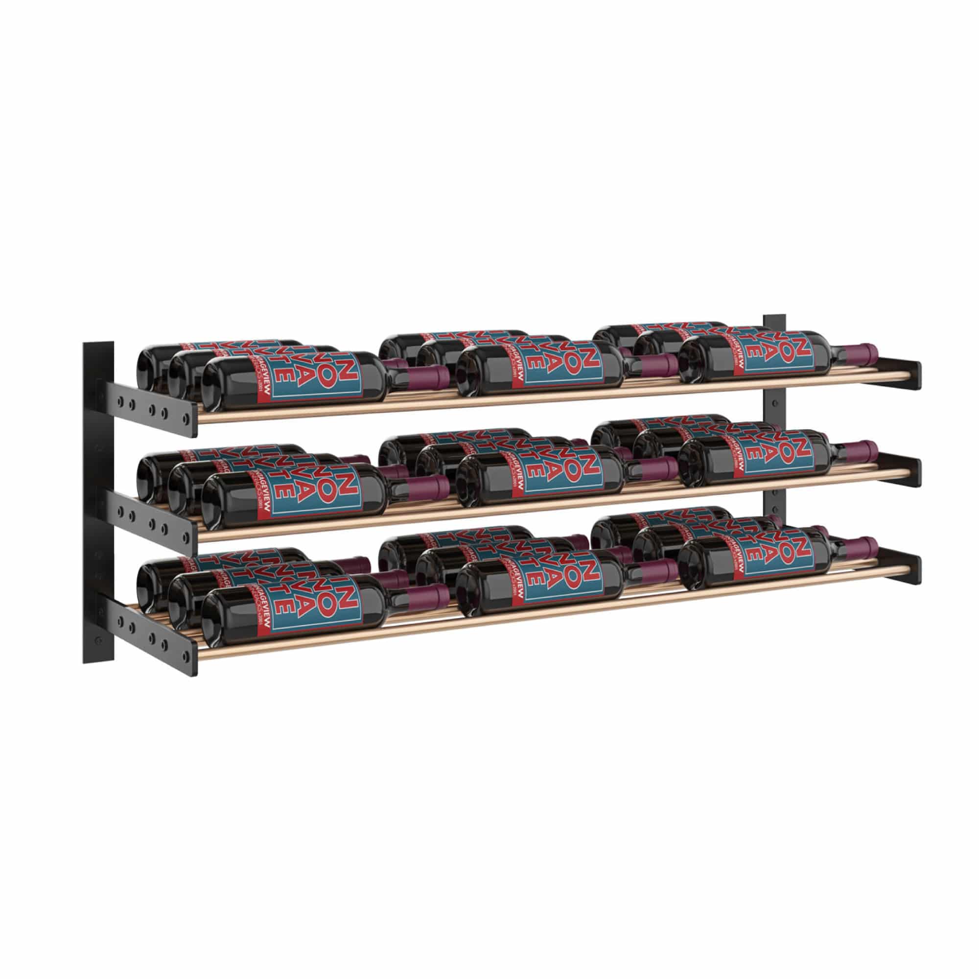 VintageView Evolution Wine Wall 15 3C (wall mounted metal wine rack) Matte Black Golden Bronze 27 Bottles Triple