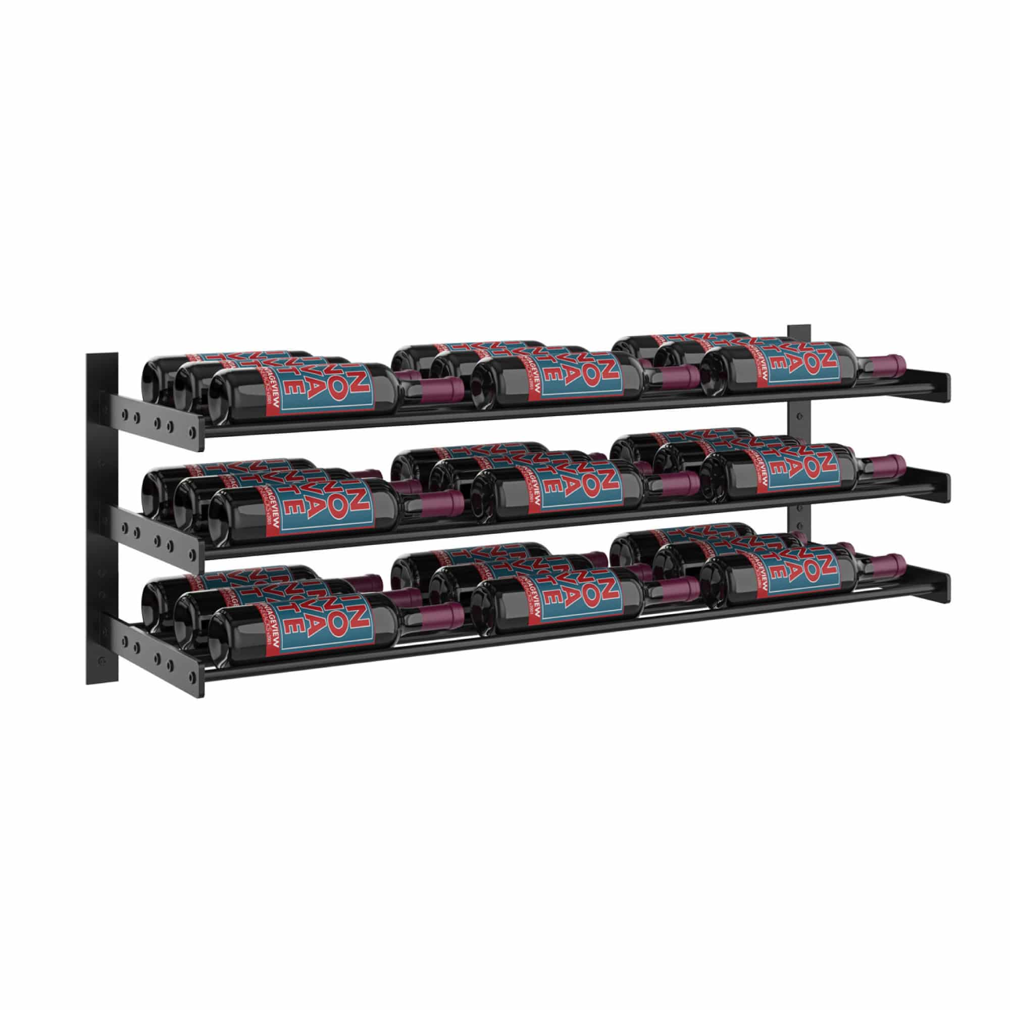 VintageView Evolution Wine Wall 15 3C (wall mounted metal wine rack) Matte Black 27 Bottles Triple