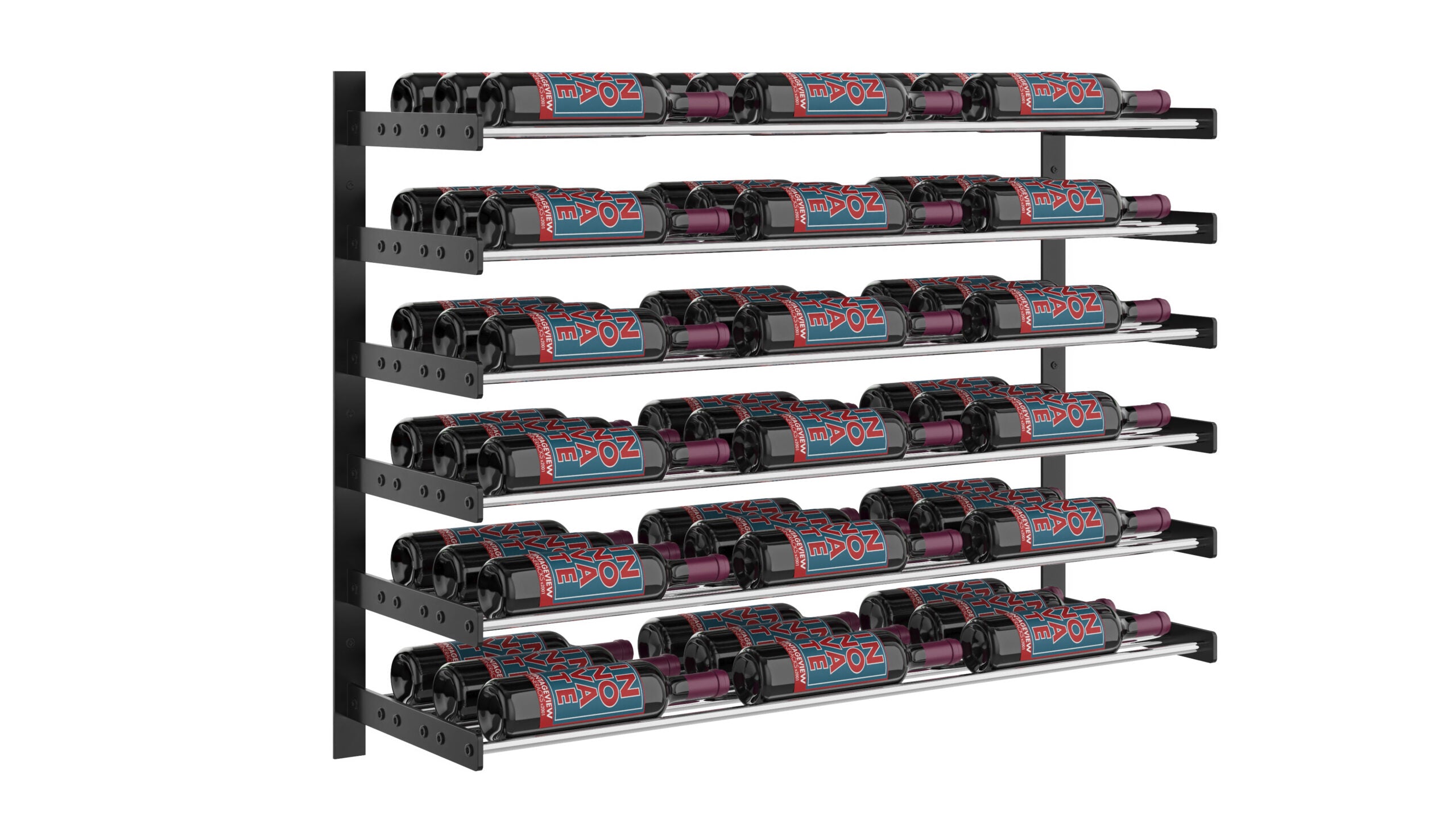 VintageView Evolution Wine Wall 30 3C (wall mounted metal wine rack) Matte Black Chrome 54 Bottles Triple