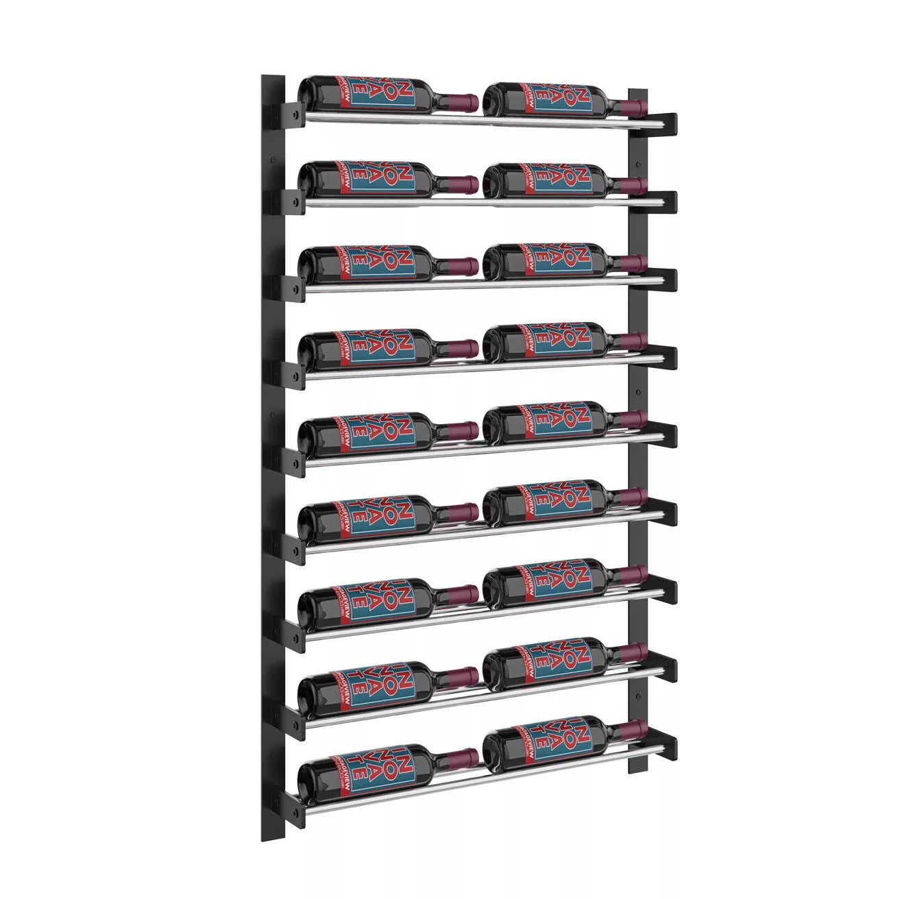 VintageView Evolution Wine Wall 45 2C (wall mounted metal wine rack) Matte Black Chrome 18 Bottle Single