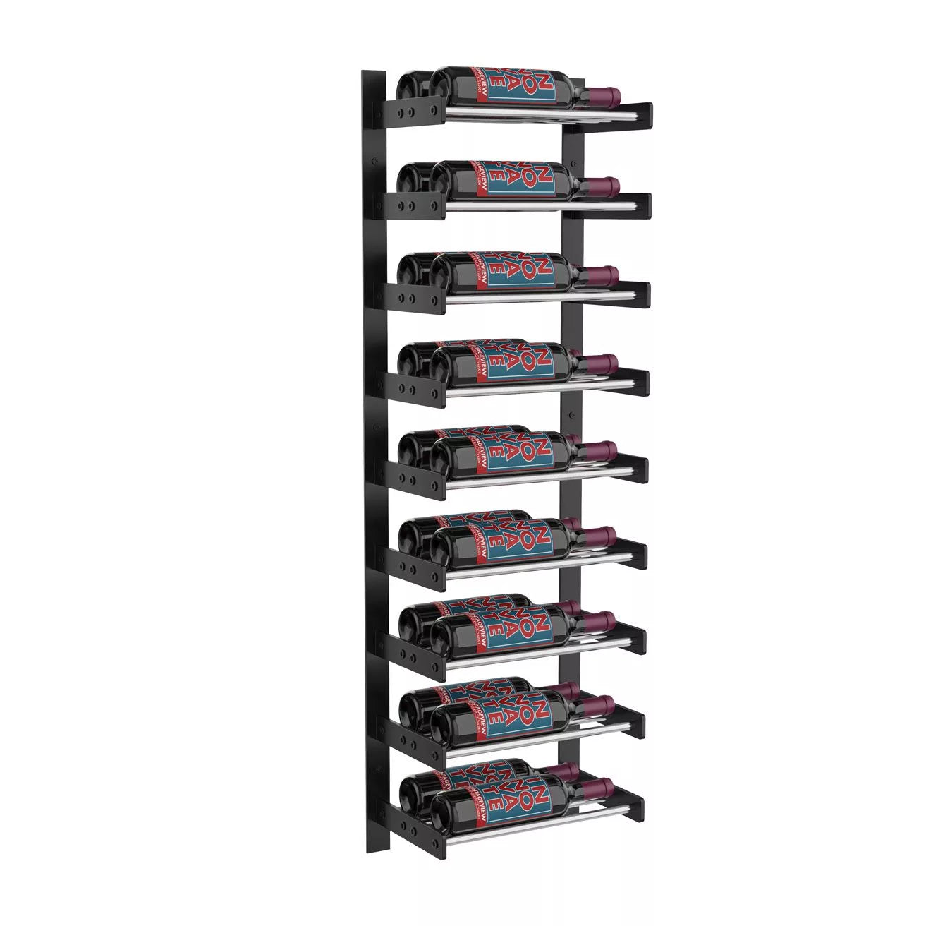 VintageView Evolution Wine Wall 45 1C (wall mounted metal wine rack) Chrome Matte Black 18 Bottles Double
