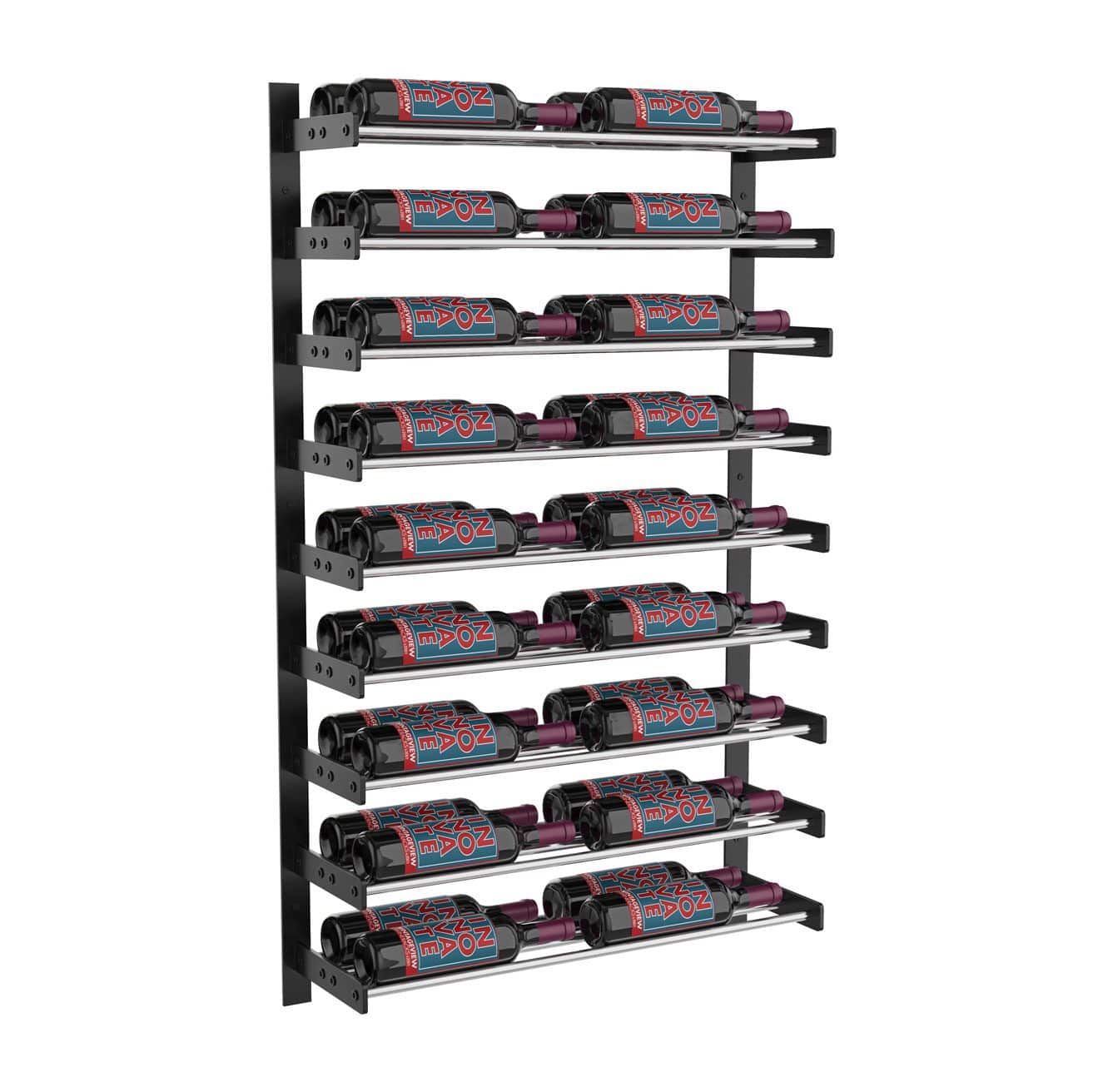 VintageView Evolution Wine Wall 45 2C (wall mounted metal wine rack) Matte Black Chrome 36 Bottles Double